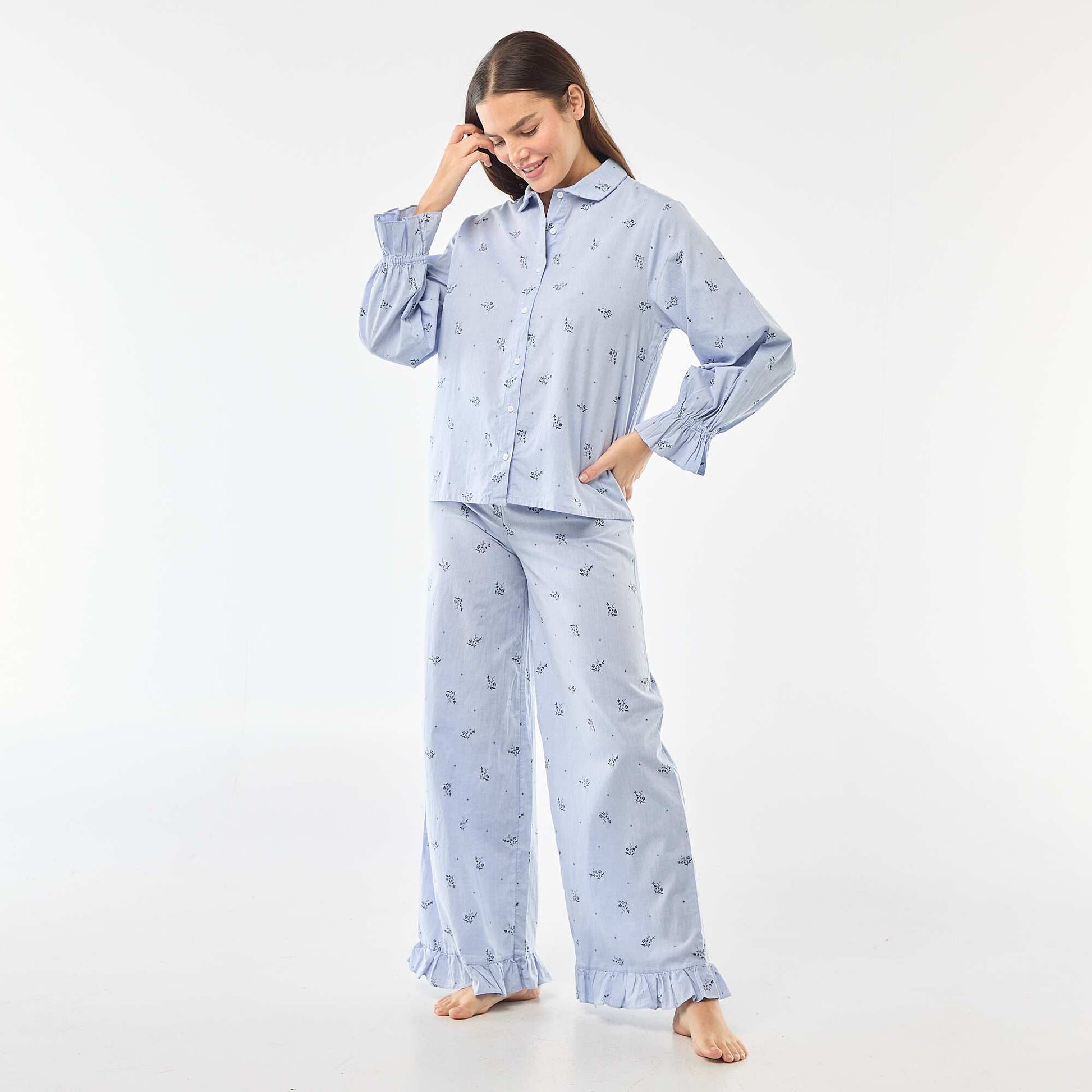 Pyjama long en popeline - 2 pièces BLEU