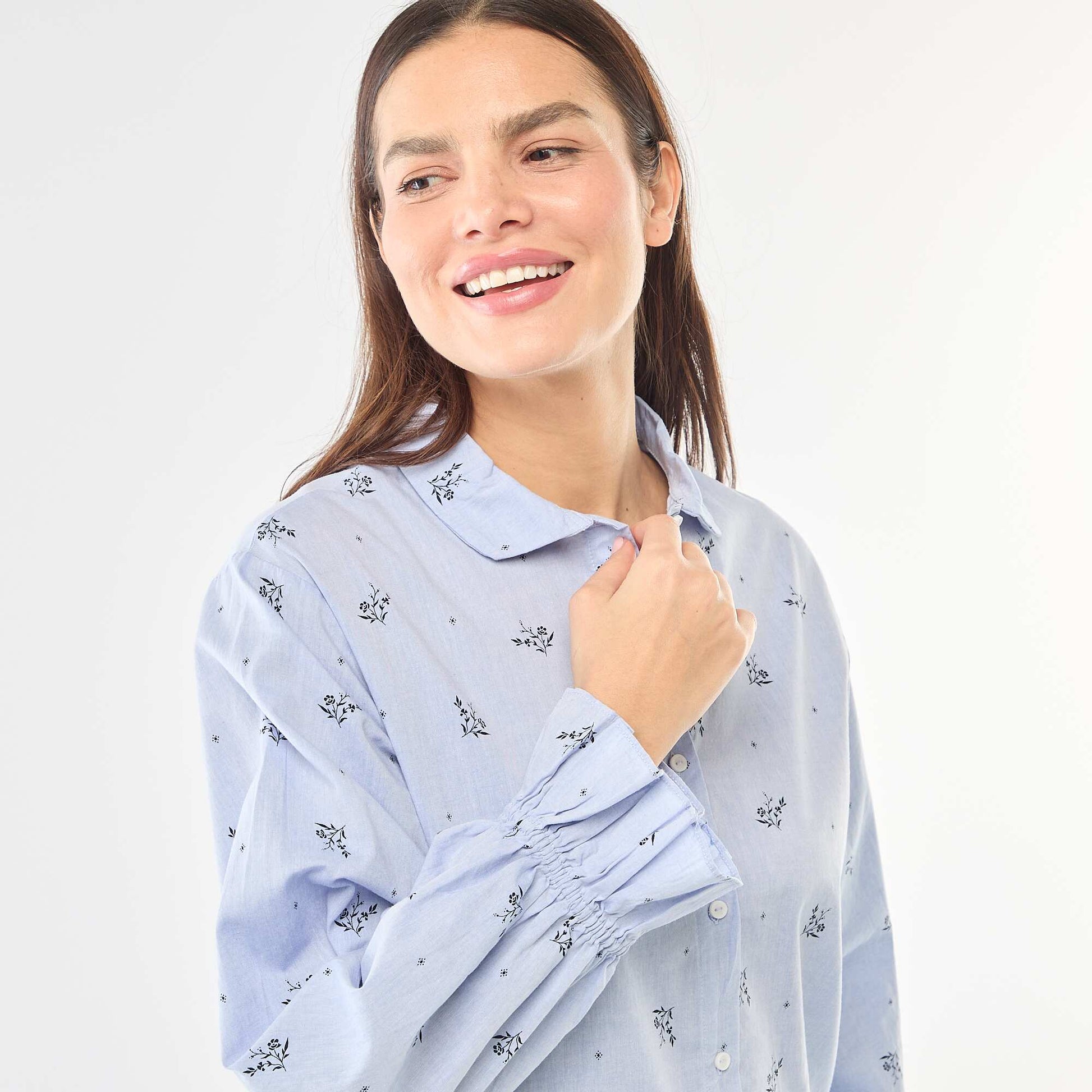 Pyjama long en popeline - 2 pièces BLEU