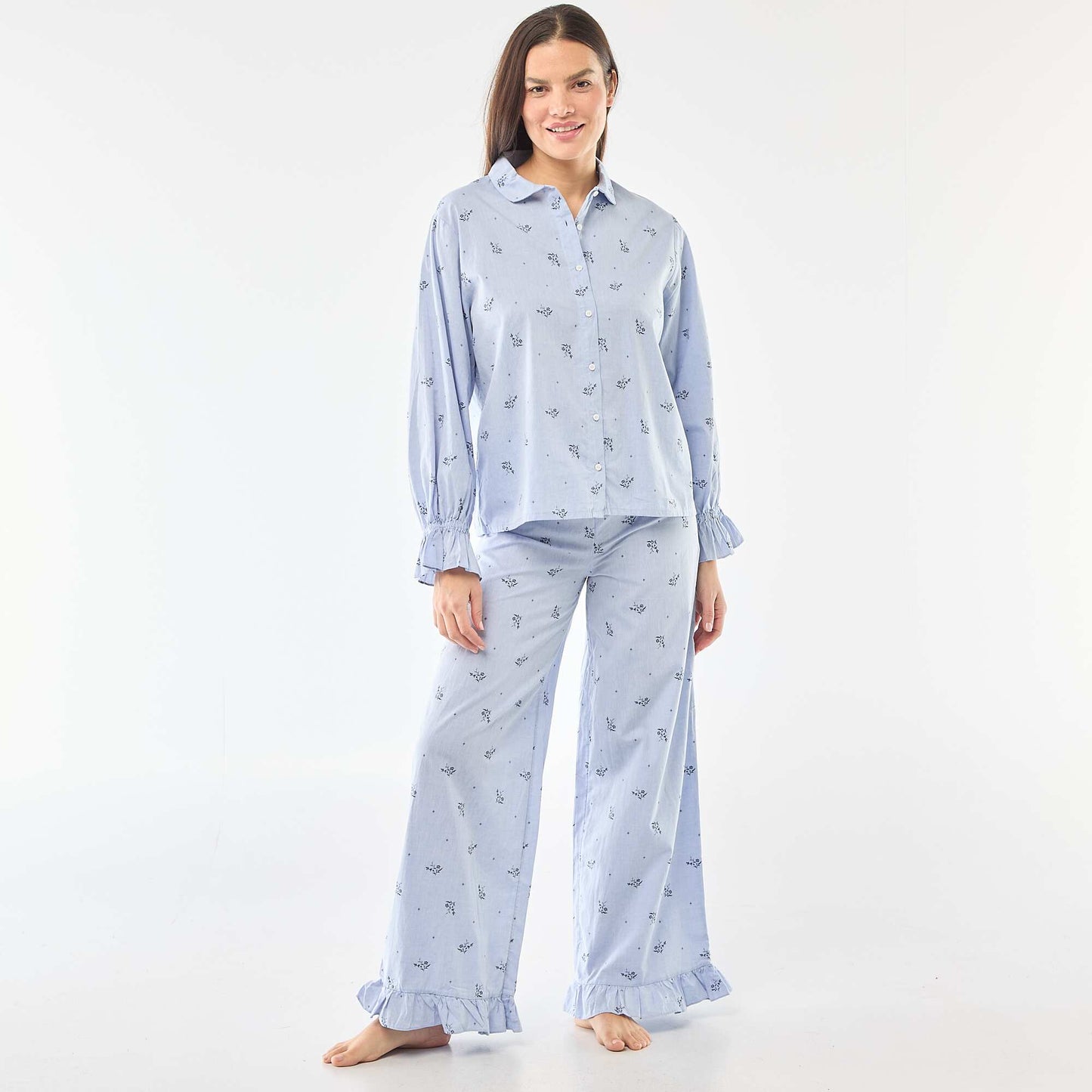 Pyjama long en popeline - 2 pièces BLEU