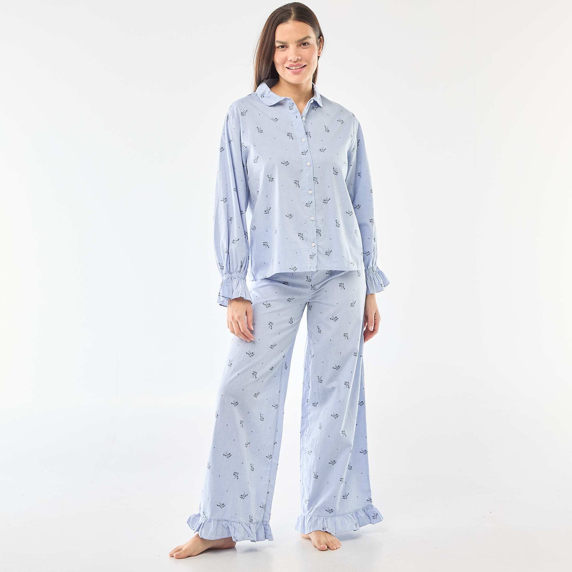 Pyjama long en popeline - 2 pièces BLEU