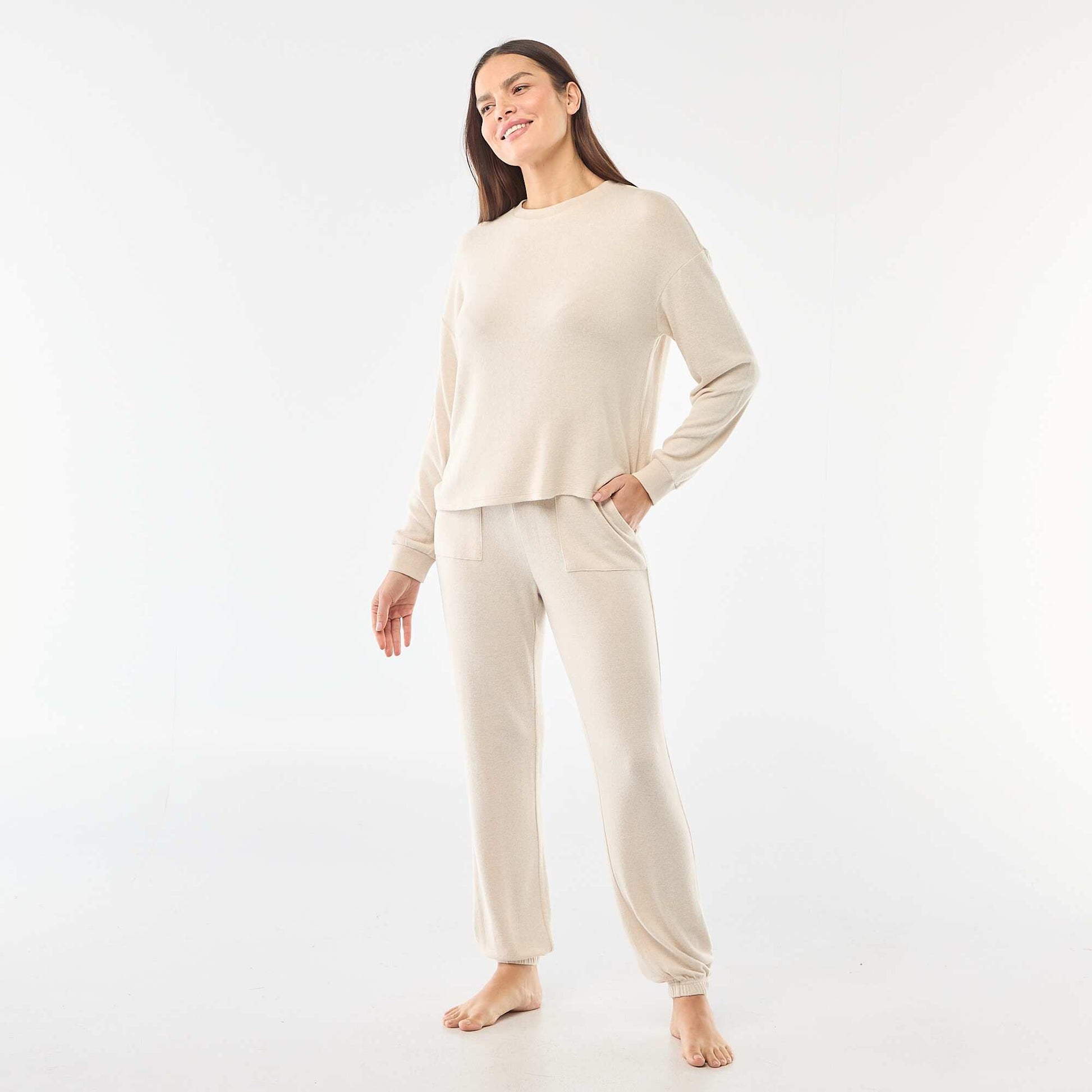 Pyjama long en maille chaude - 2 pièces BEIGE