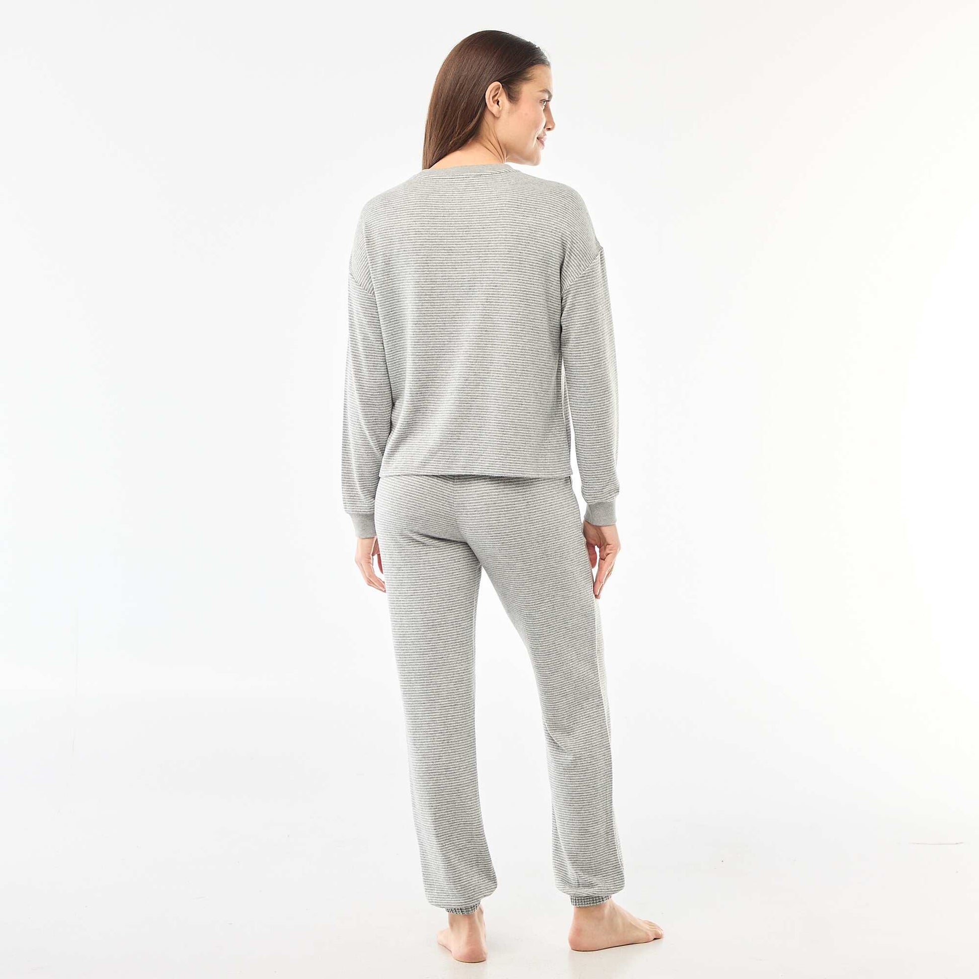 Pyjama long en maille chaude - 2 pièces GRIS RAYé