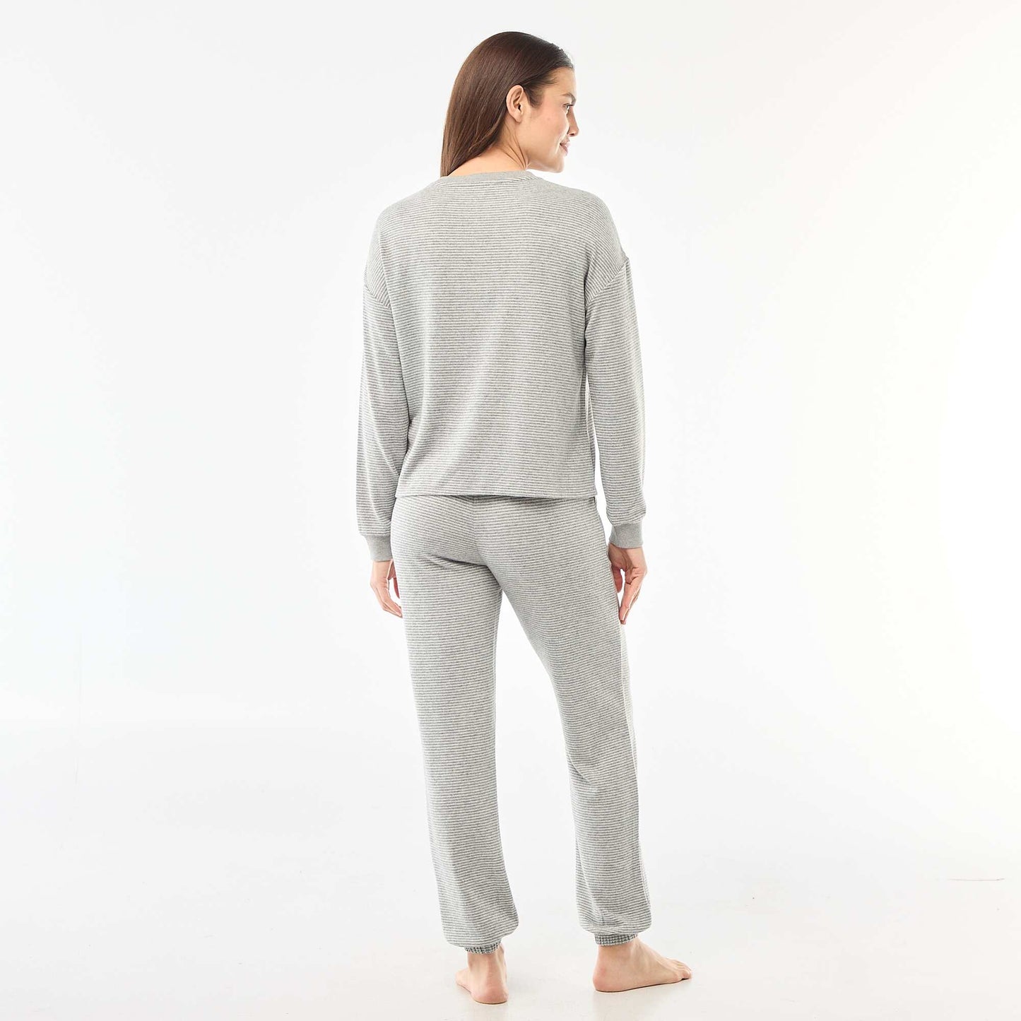 Pyjama long en maille chaude - 2 pièces GRIS RAYé