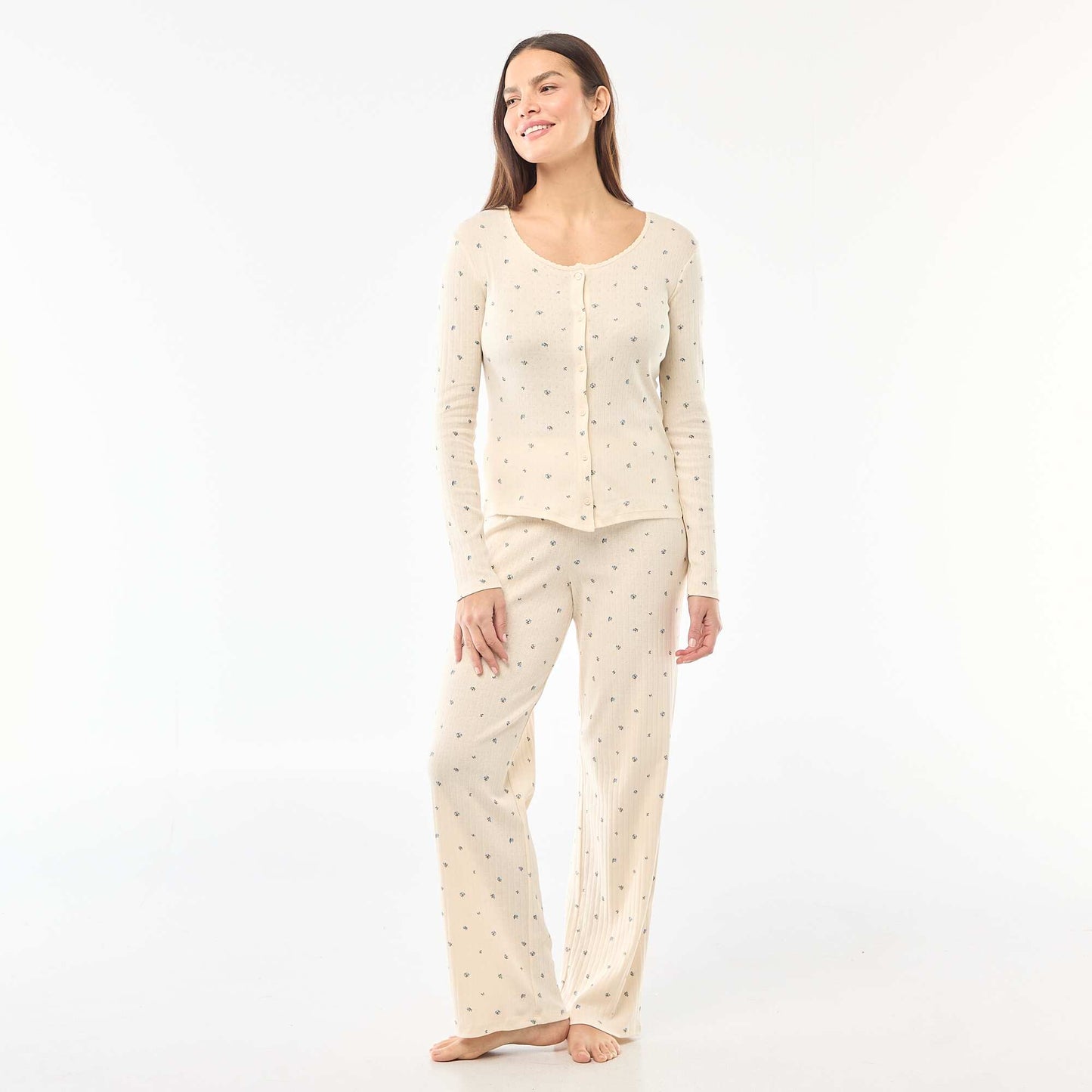 Pyjama long maille pointelle - 2 pièces BLANC