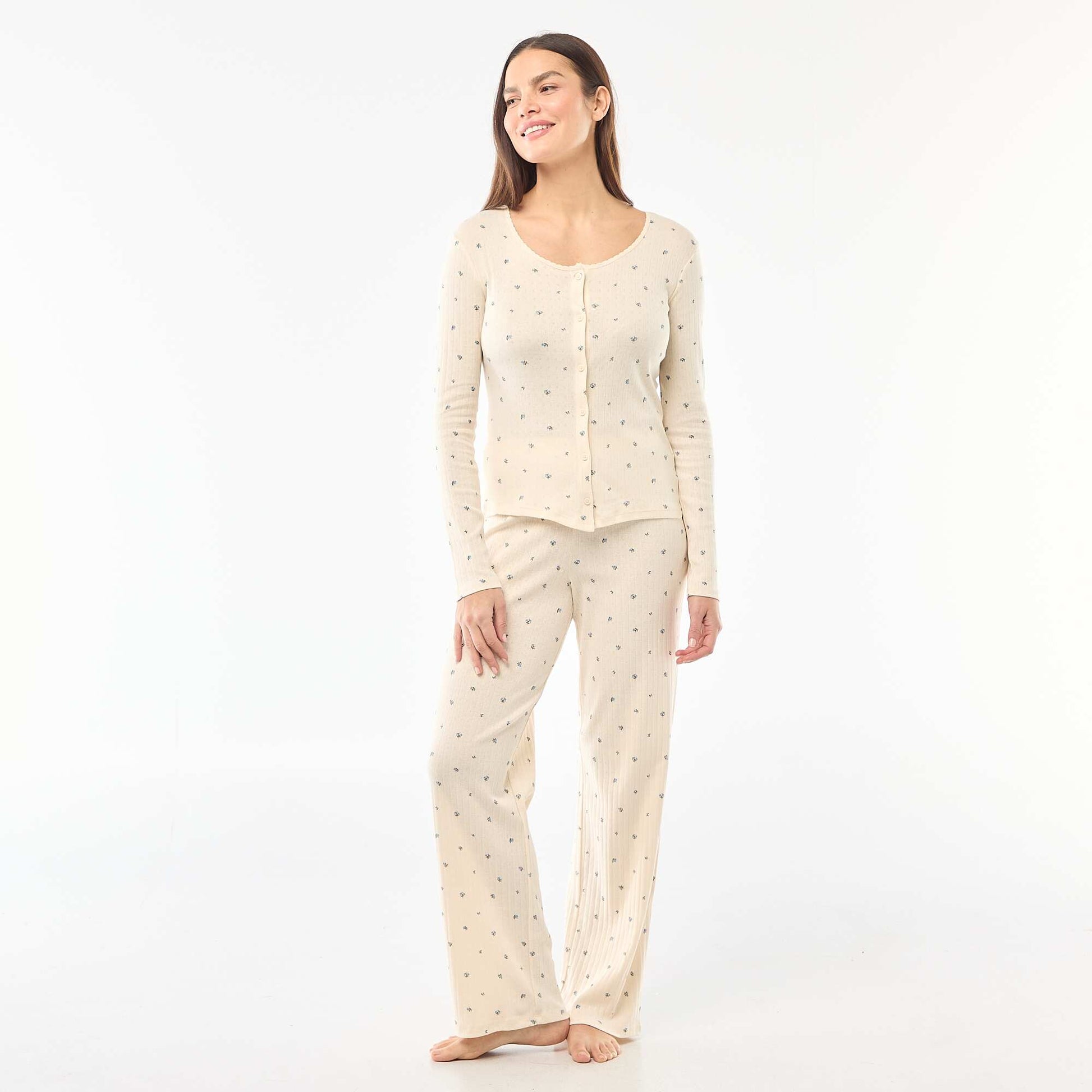 Pyjama long maille pointelle - 2 pièces BLANC