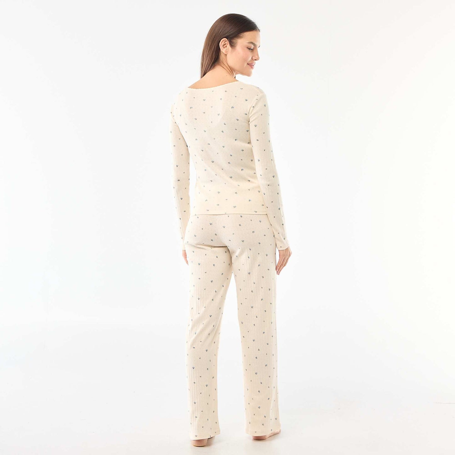 Pyjama long maille pointelle - 2 pièces BLANC