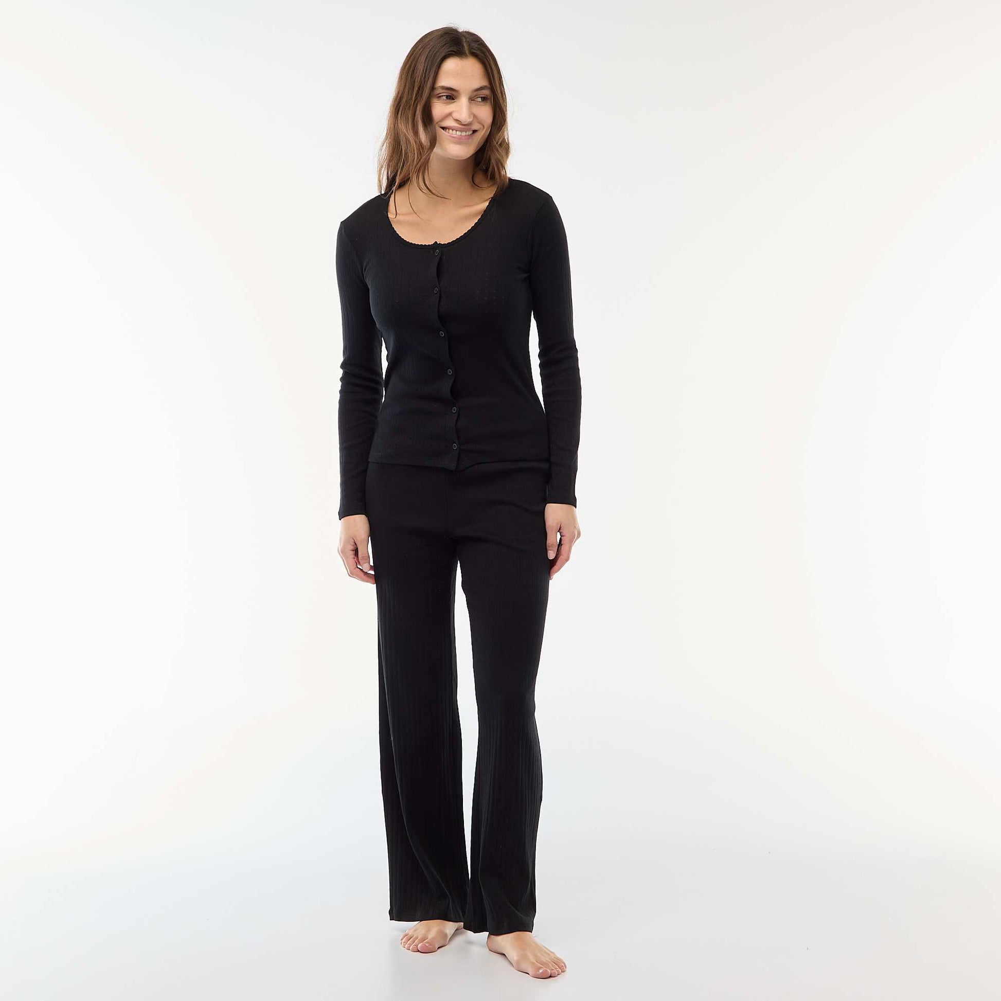 Pyjama long maille pointelle - 2 pièces NOIR