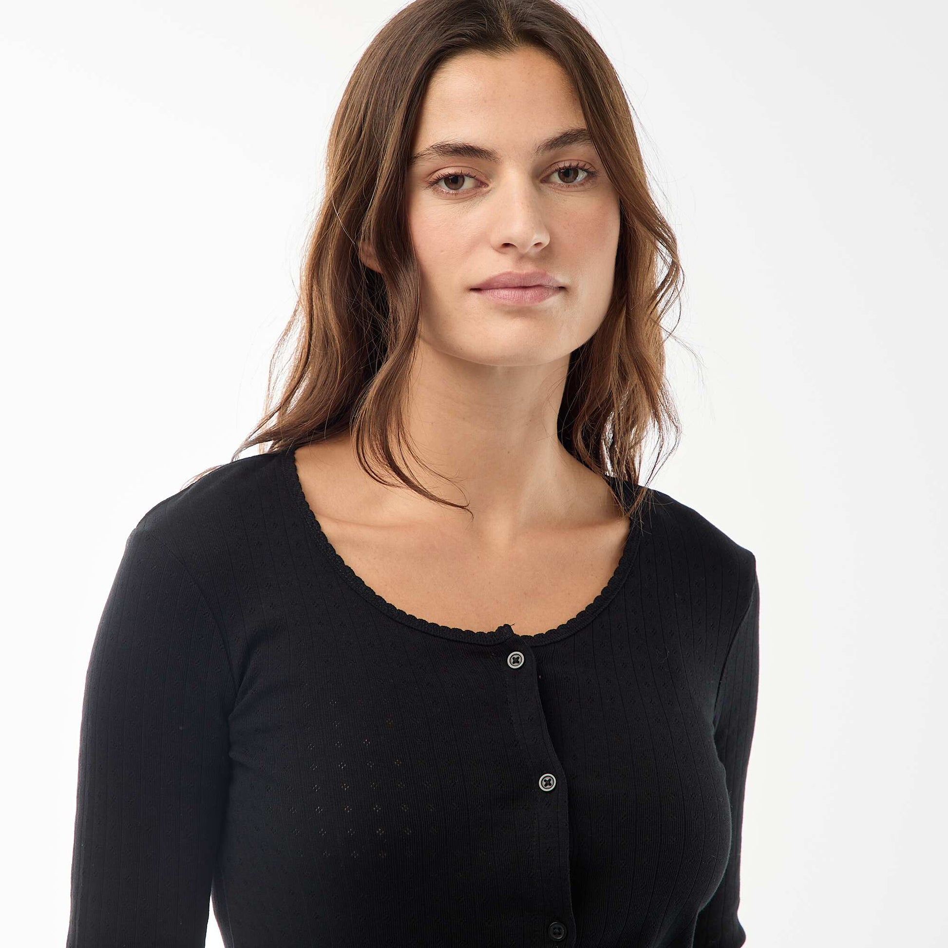 Pyjama long maille pointelle - 2 pièces NOIR