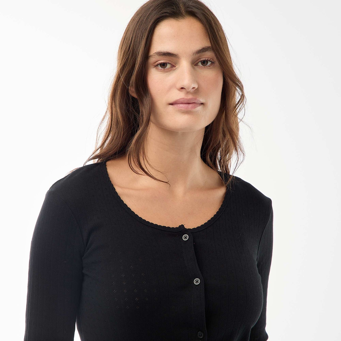 Pyjama long maille pointelle - 2 pièces NOIR