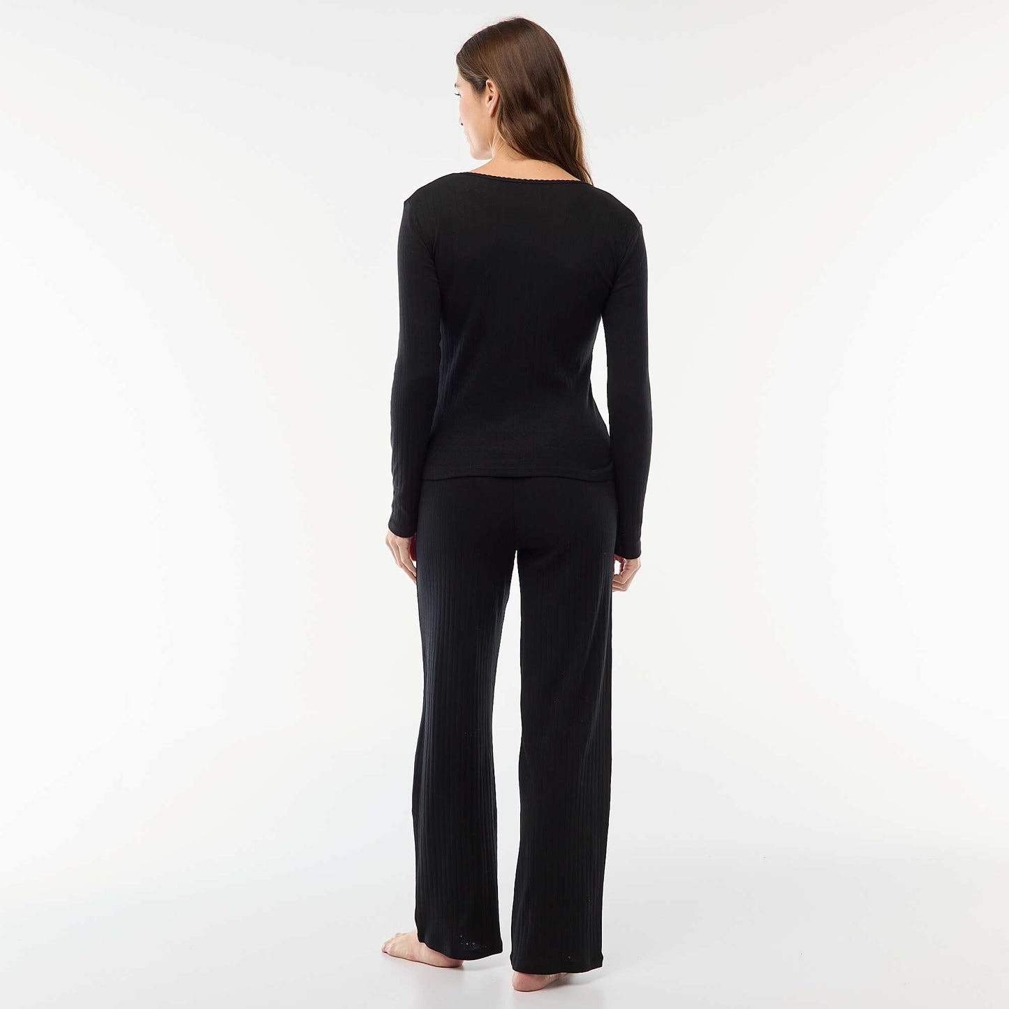 Pyjama long maille pointelle - 2 pièces NOIR