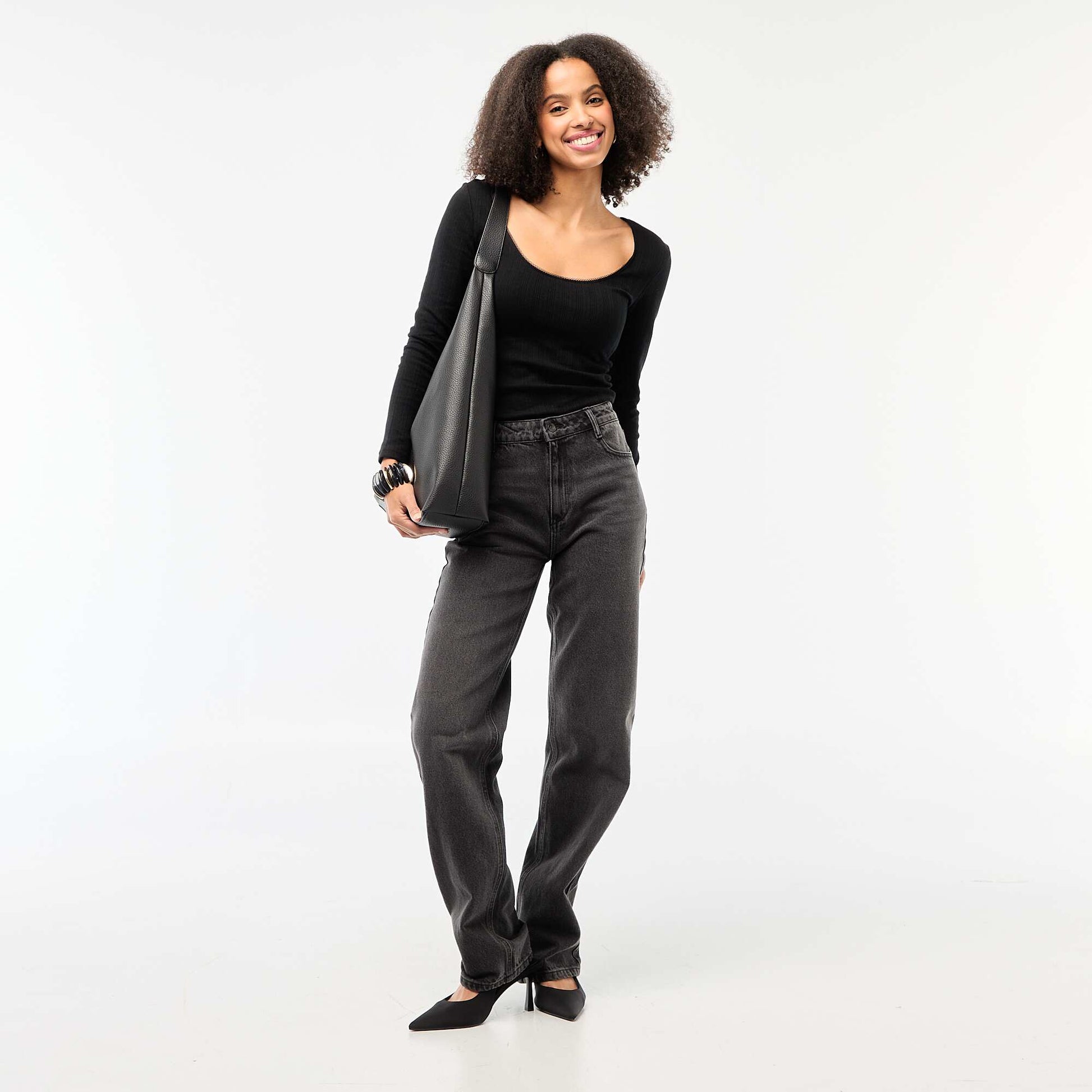Tee-shirt manches longues pointelle NOIR