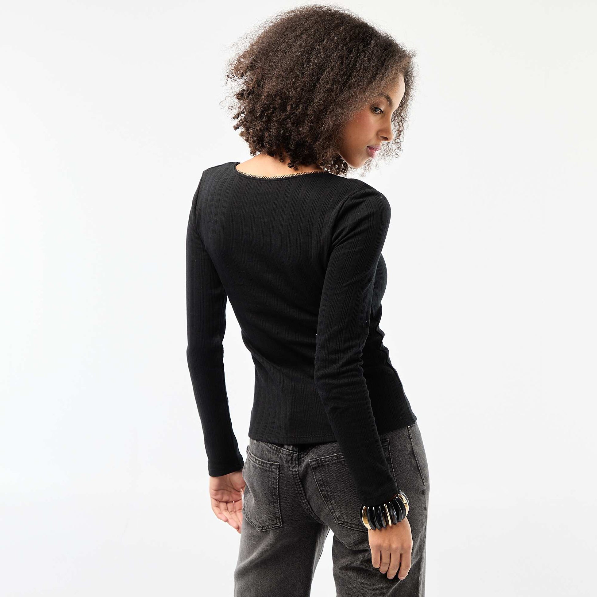 Tee-shirt manches longues pointelle NOIR