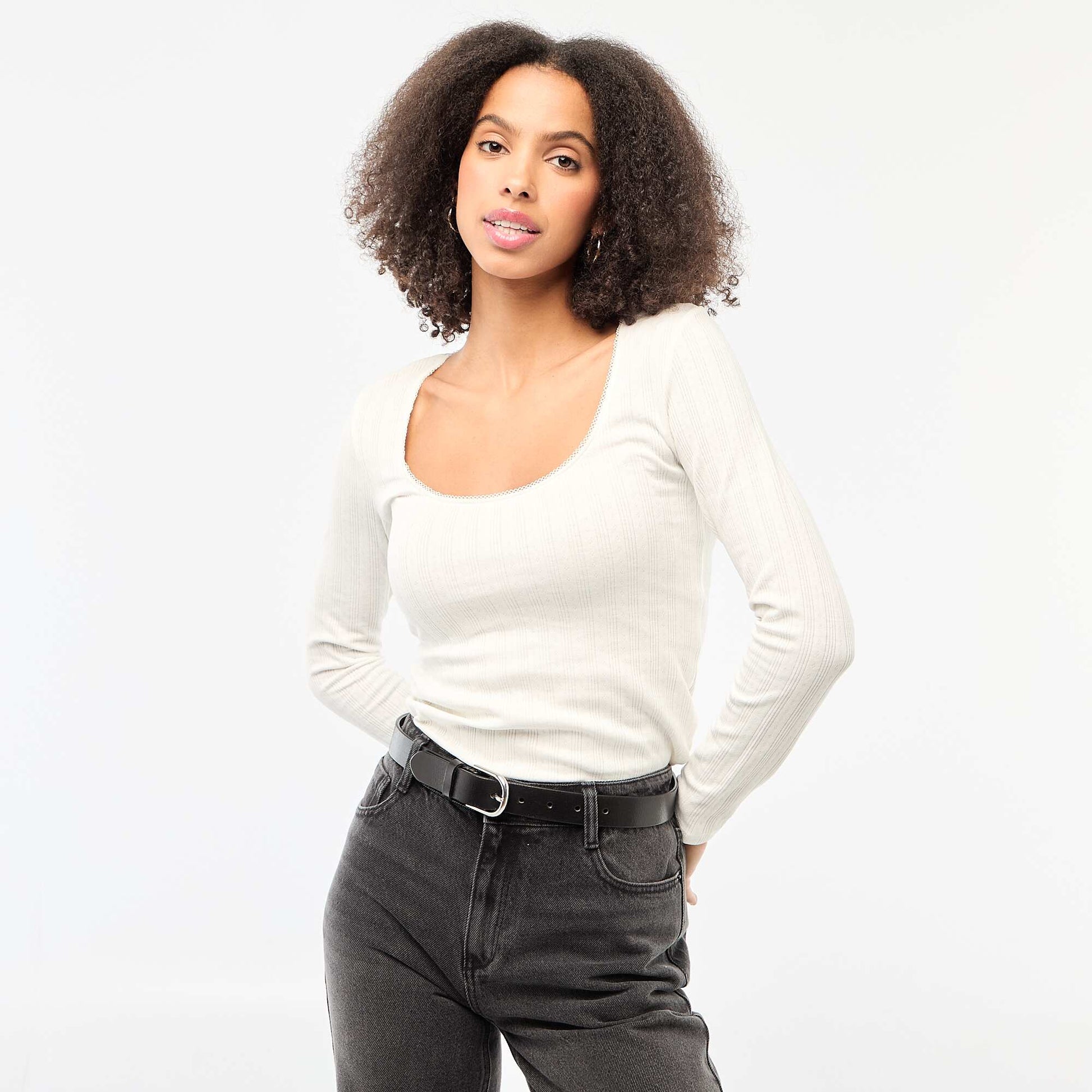 Tee-shirt manches longues pointelle BLANC