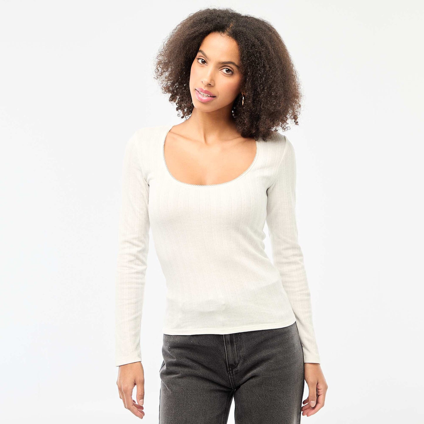 Tee-shirt manches longues pointelle BLANC