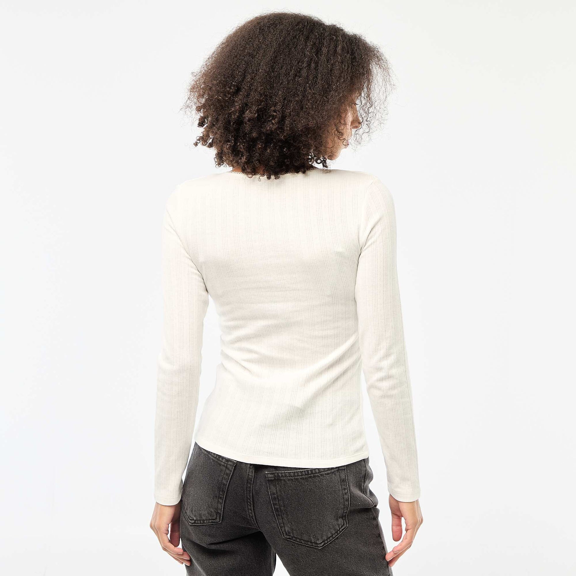 Tee-shirt manches longues pointelle BLANC
