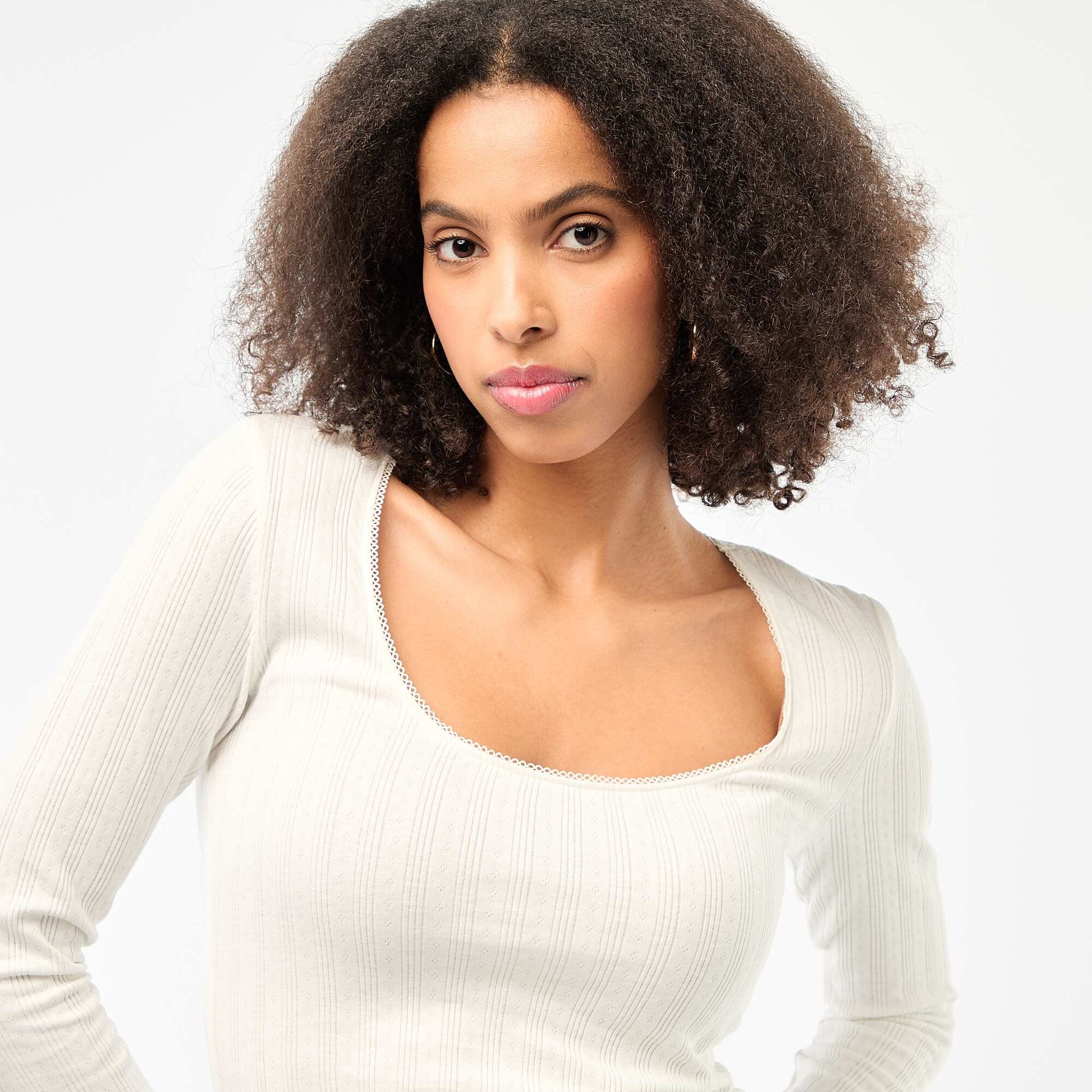 Tee-shirt manches longues pointelle BLANC