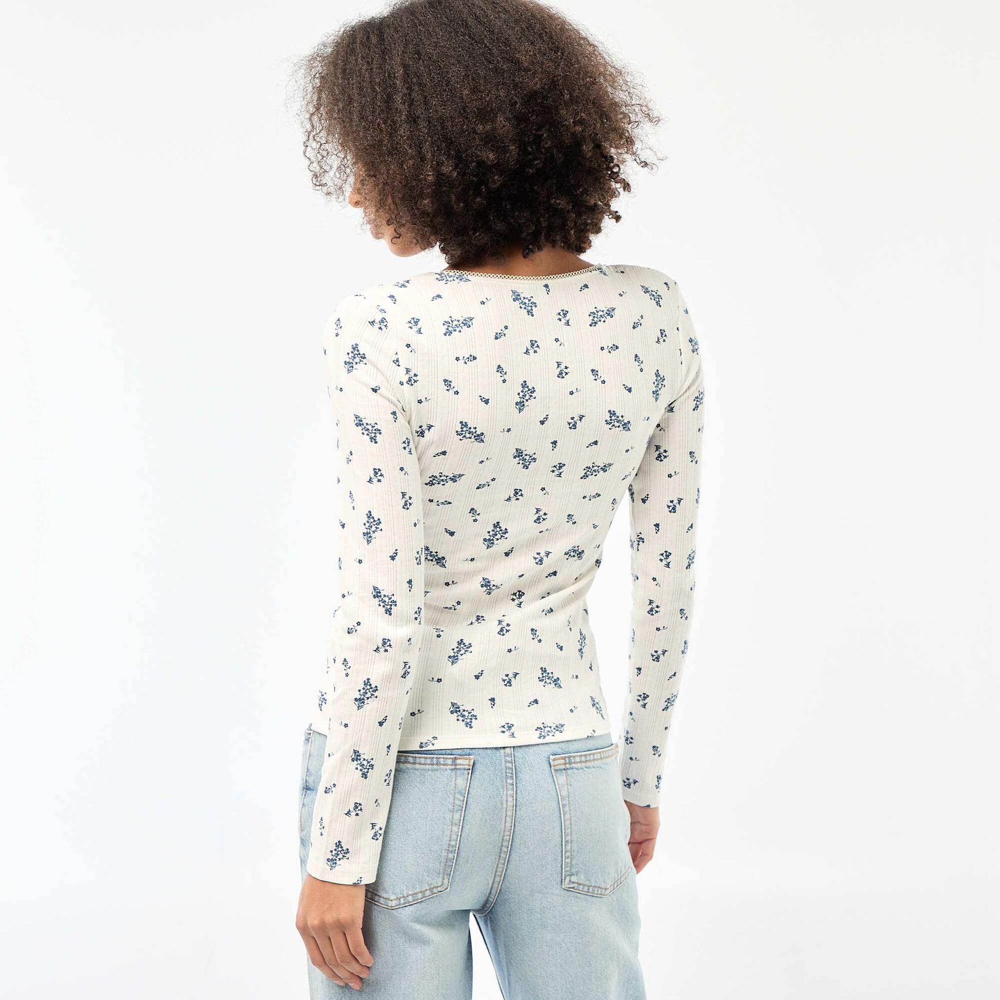 Tee-shirt manches longues pointelle BLANC IMPRIMé