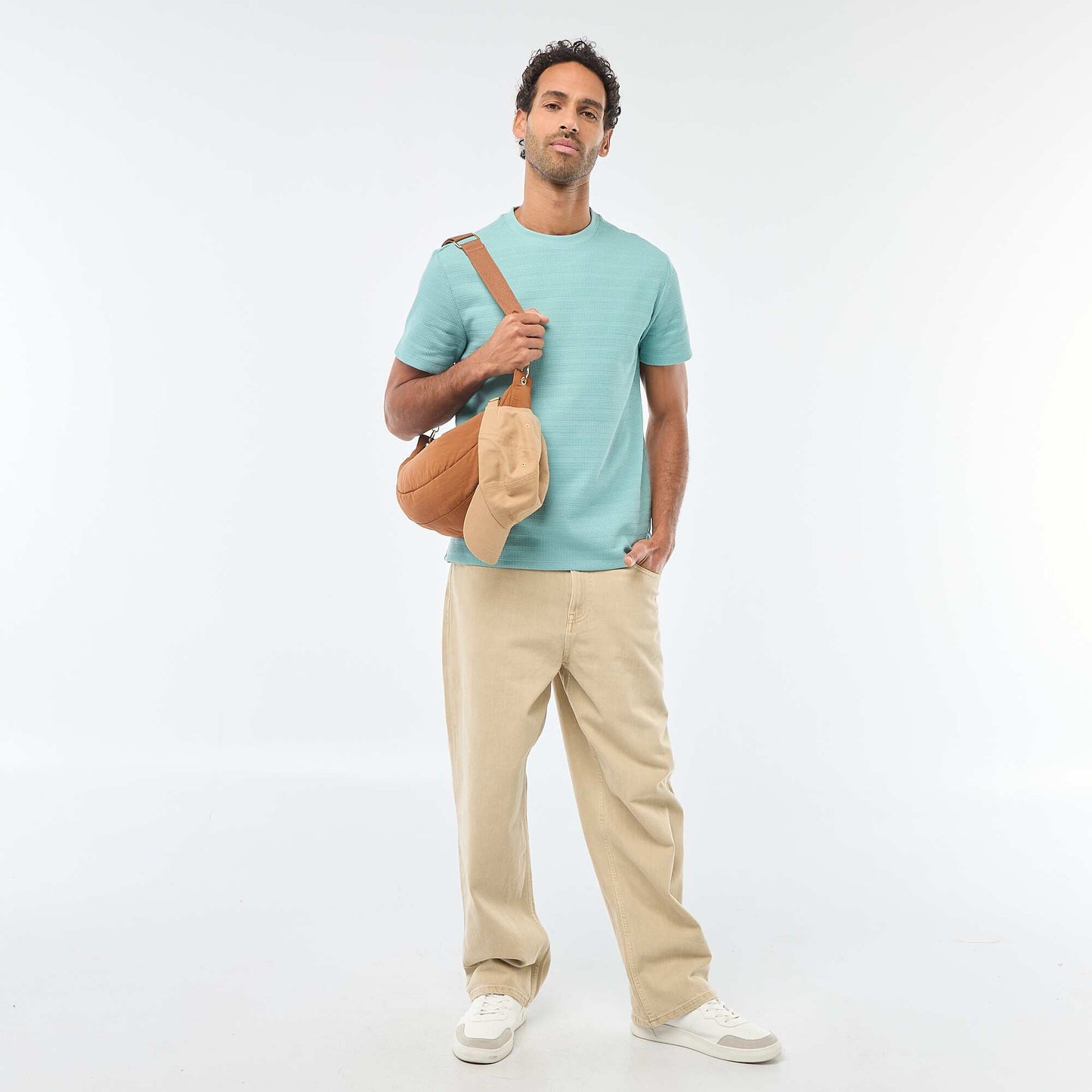 T-shirt manches courtes en maille gaufrée BLEU