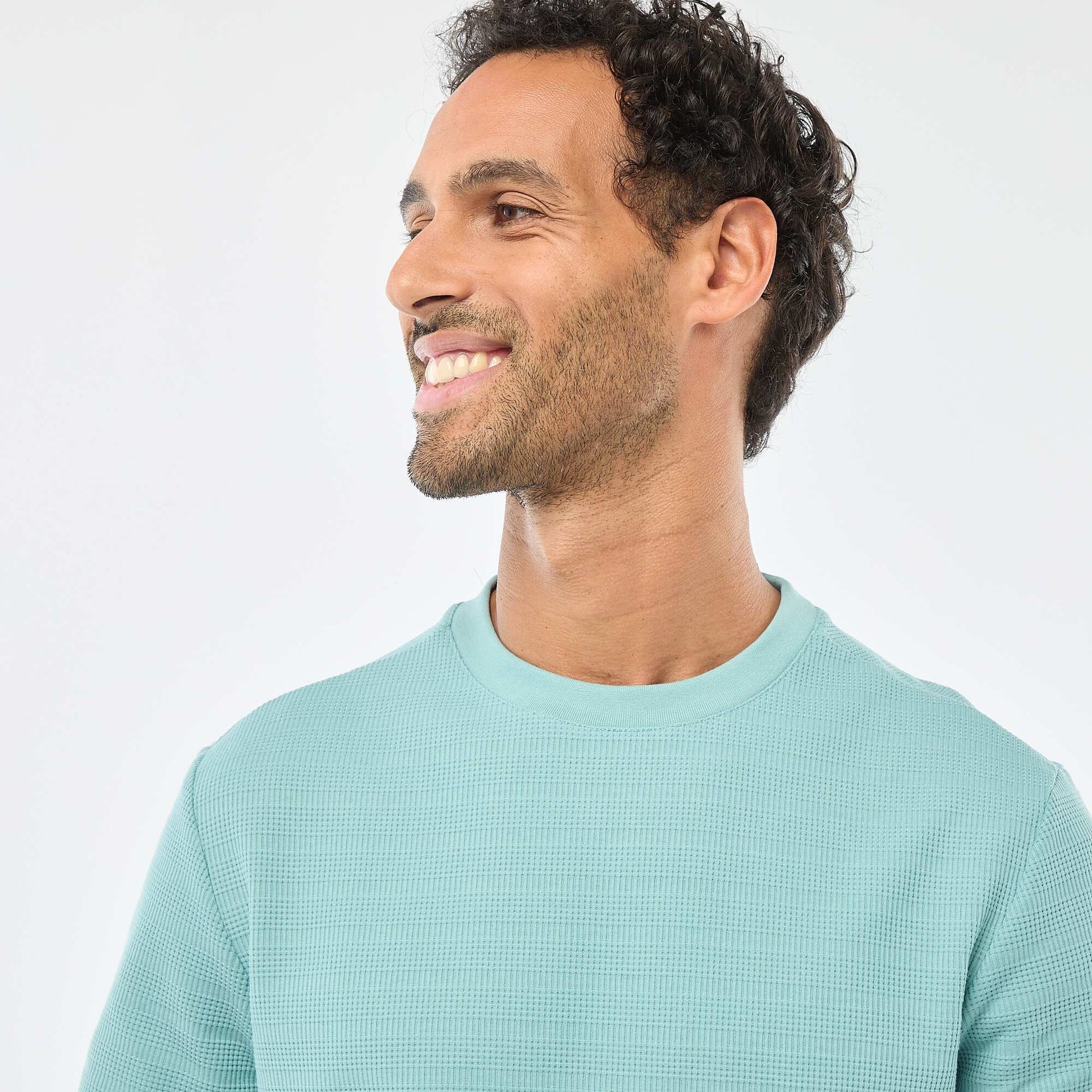 T-shirt manches courtes en maille gaufrée BLEU