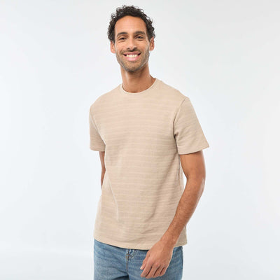 T-shirt manches courtes en maille gaufrée BEIGE