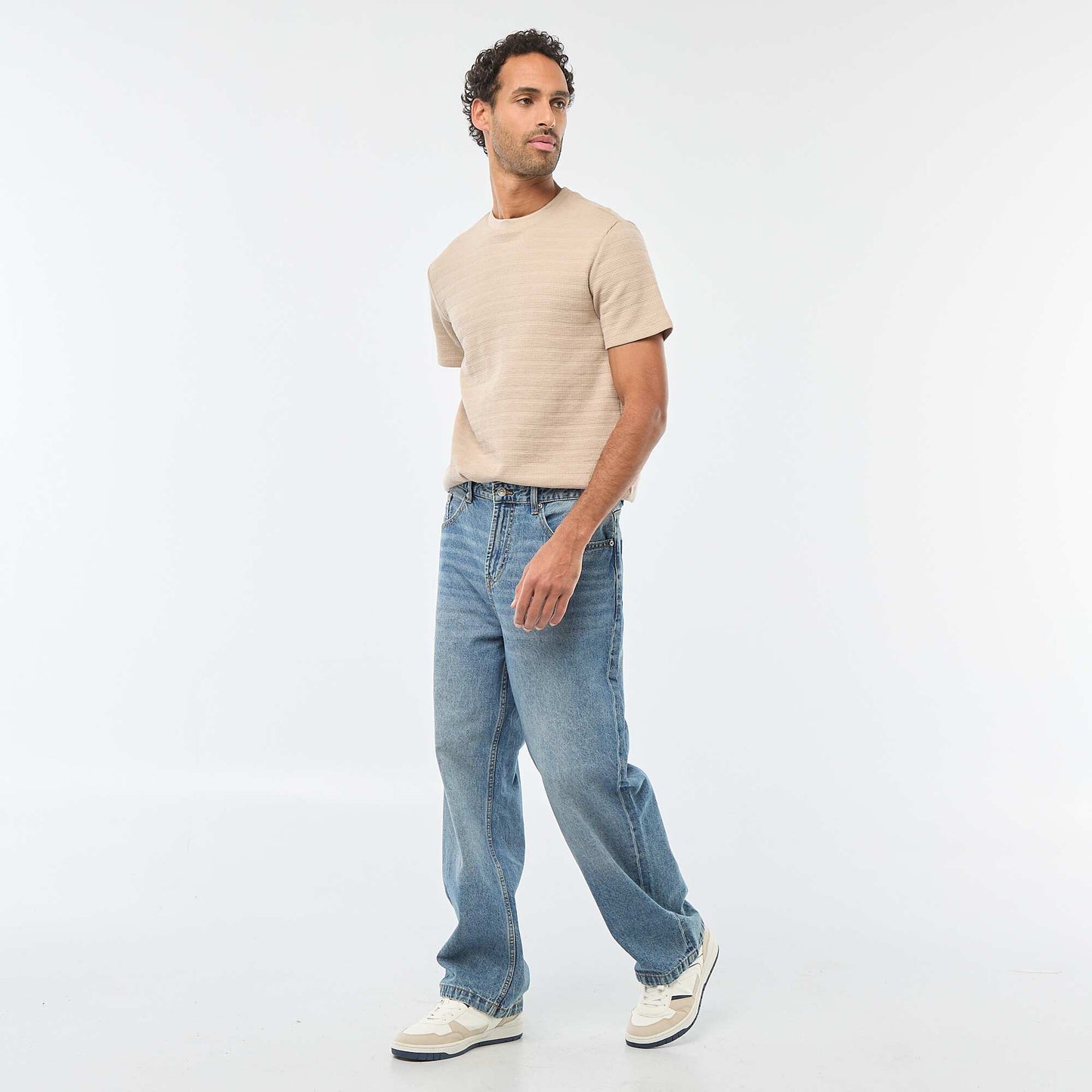 T-shirt manches courtes en maille gaufrée BEIGE