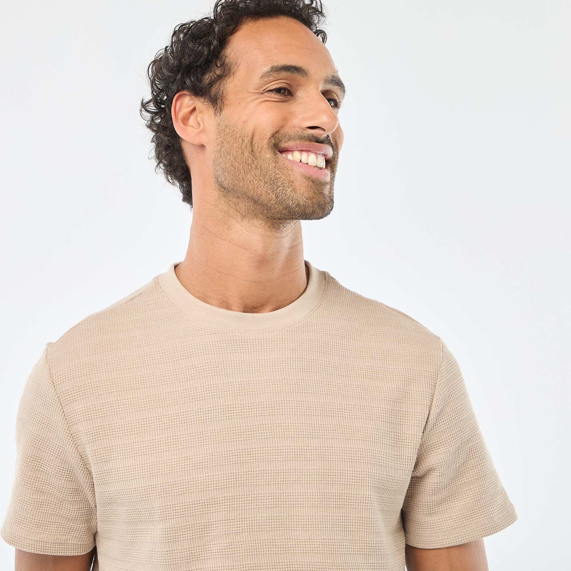 T-shirt manches courtes en maille gaufrée BEIGE