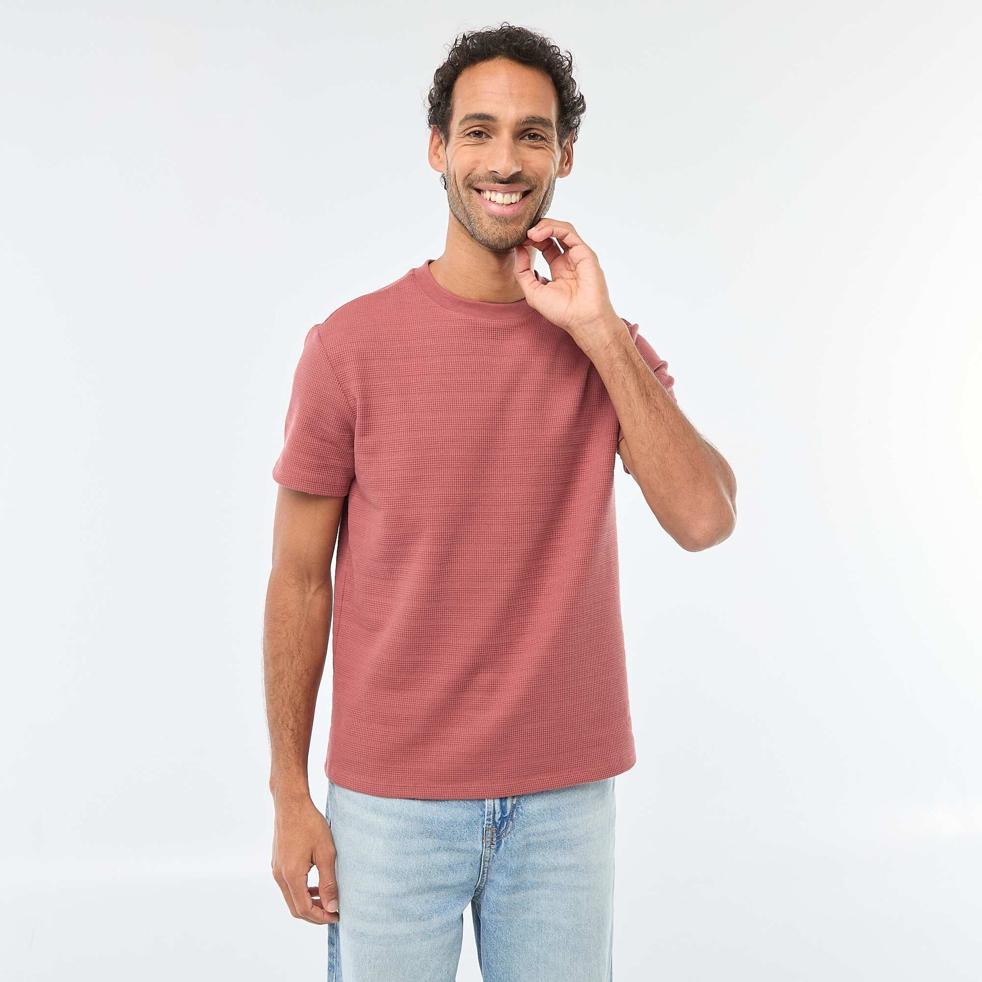 T-shirt manches courtes en maille gaufrée ROUGE