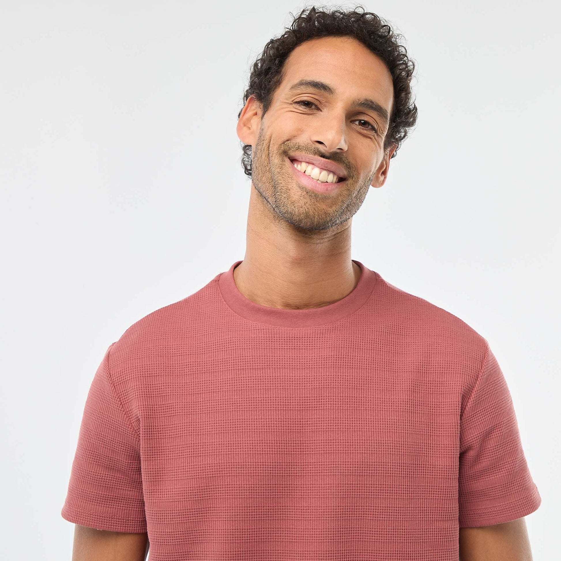T-shirt manches courtes en maille gaufrée ROUGE