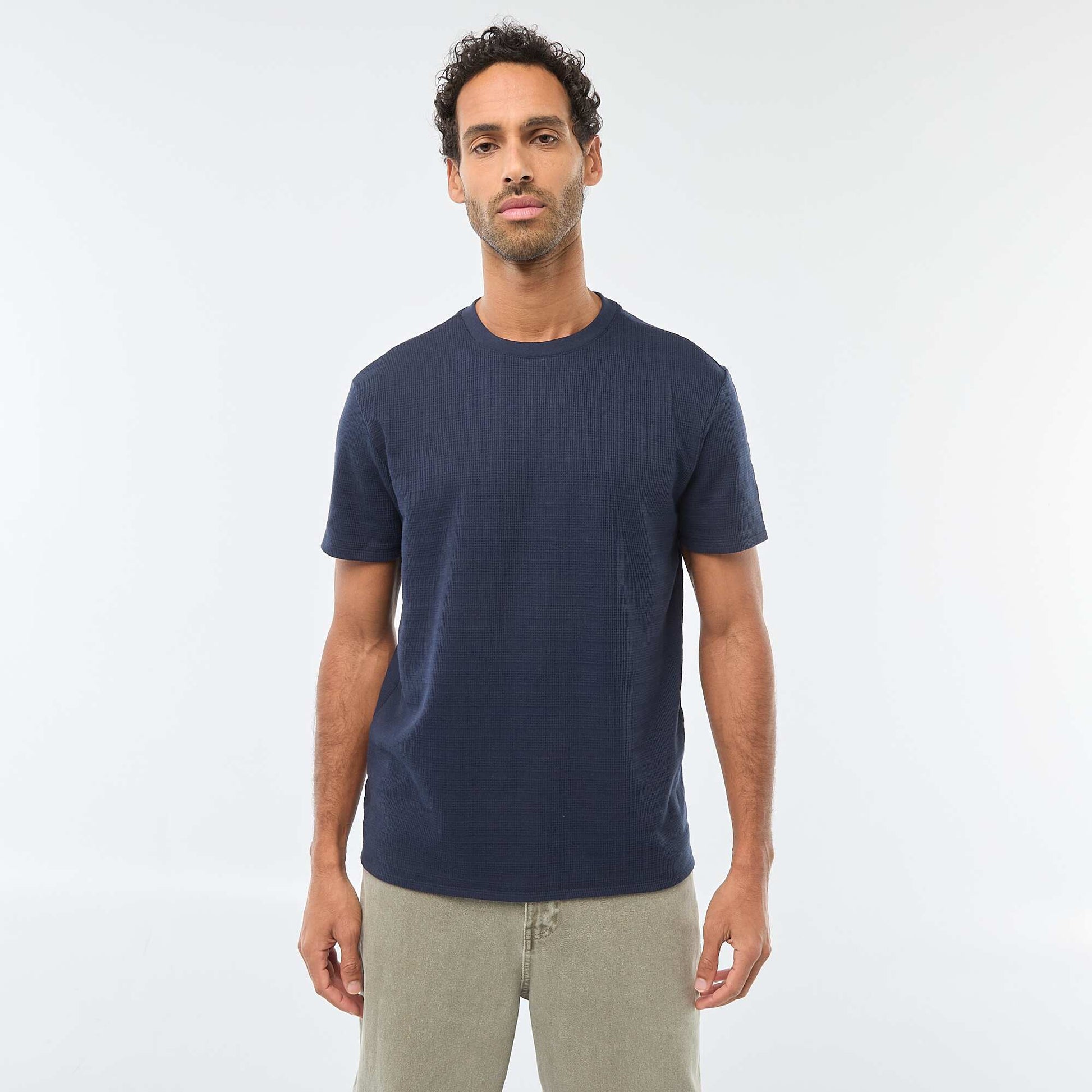 T-shirt manches courtes en maille gaufrée BLEU