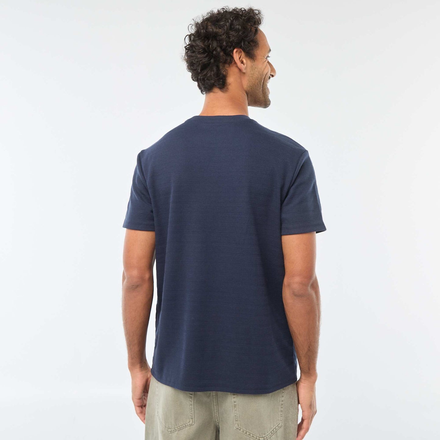 T-shirt manches courtes en maille gaufrée BLEU