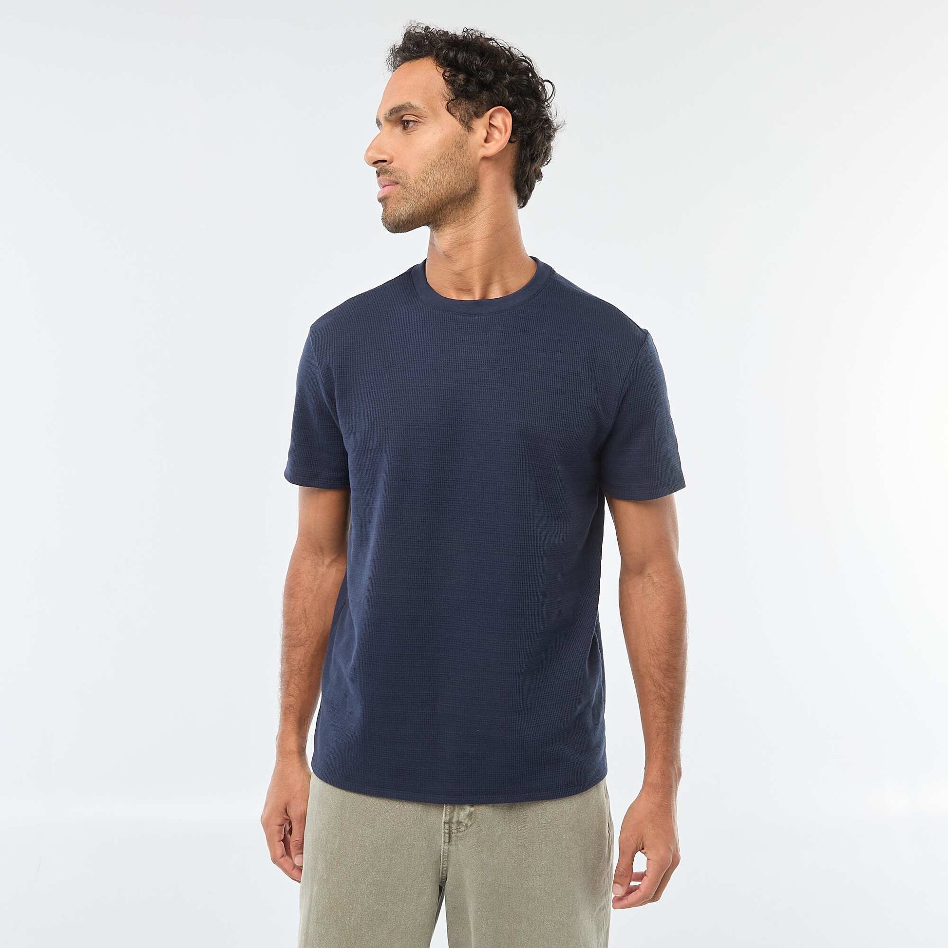 T-shirt manches courtes en maille gaufrée BLEU