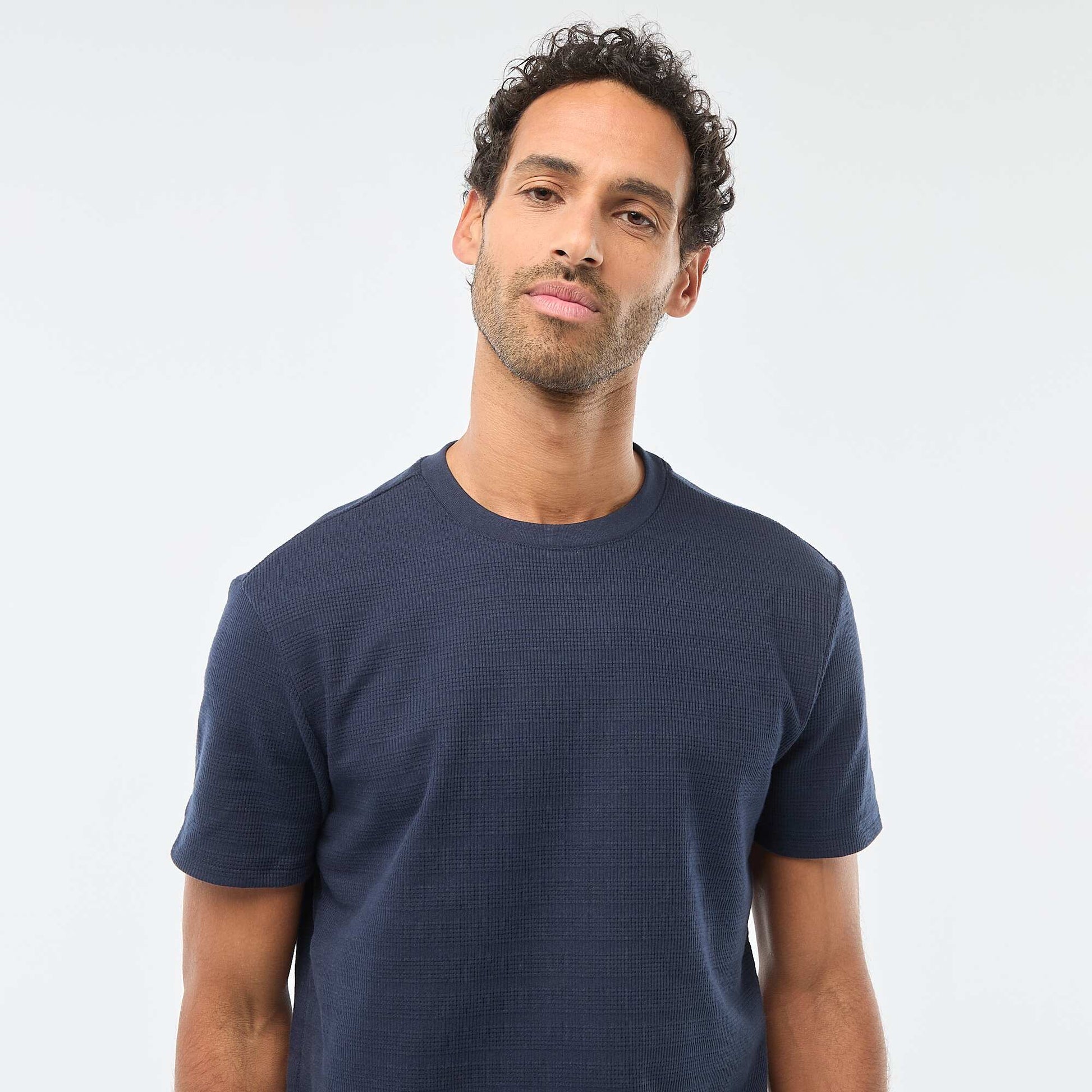 T-shirt manches courtes en maille gaufrée BLEU