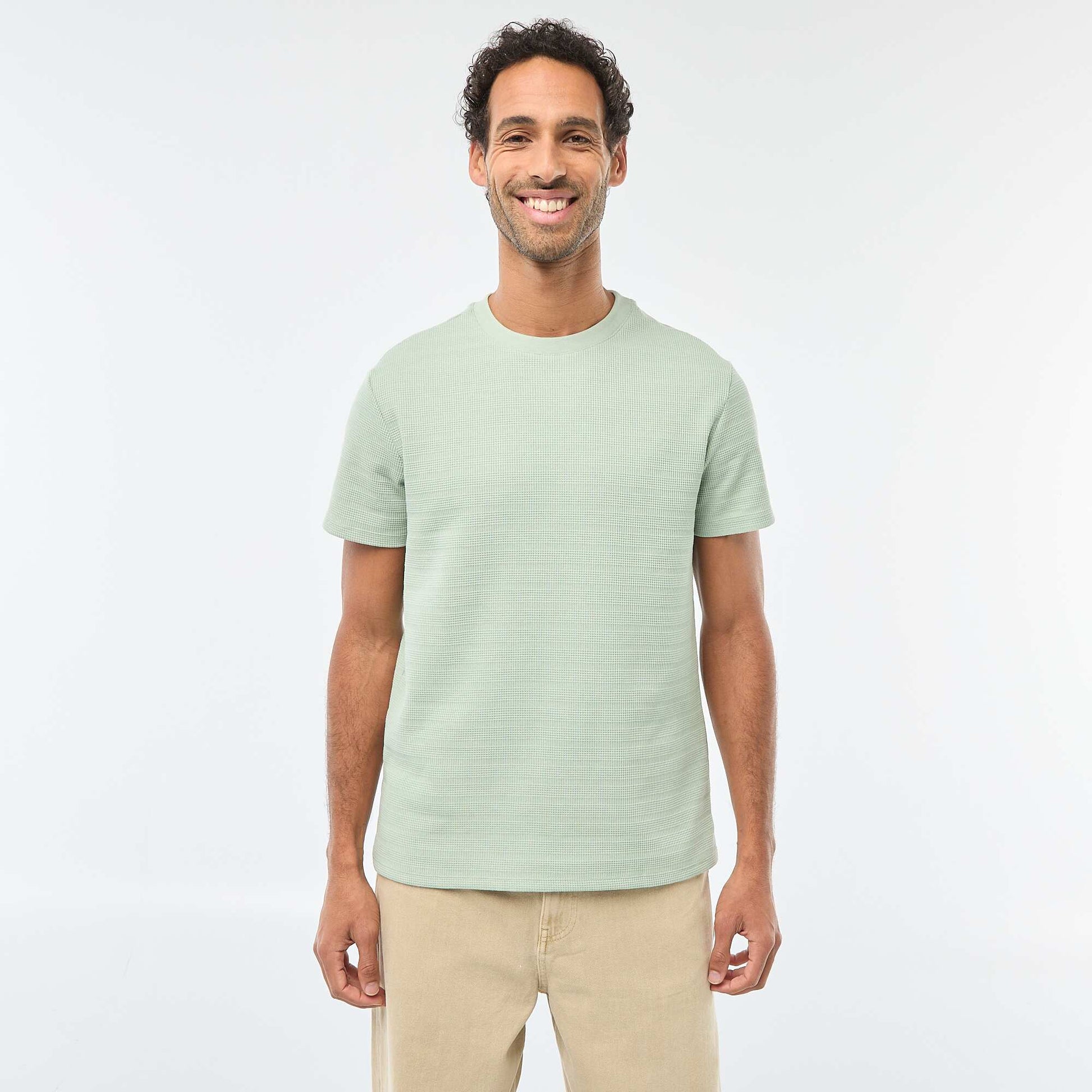 T-shirt manches courtes en maille gaufrée VERT