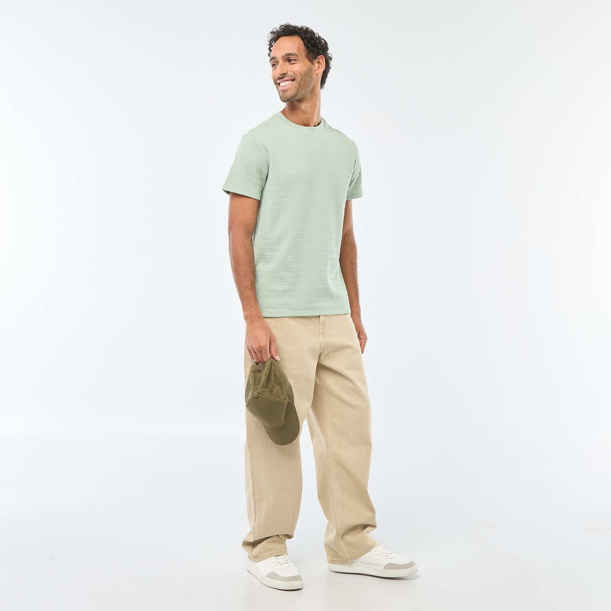 T-shirt manches courtes en maille gaufrée VERT