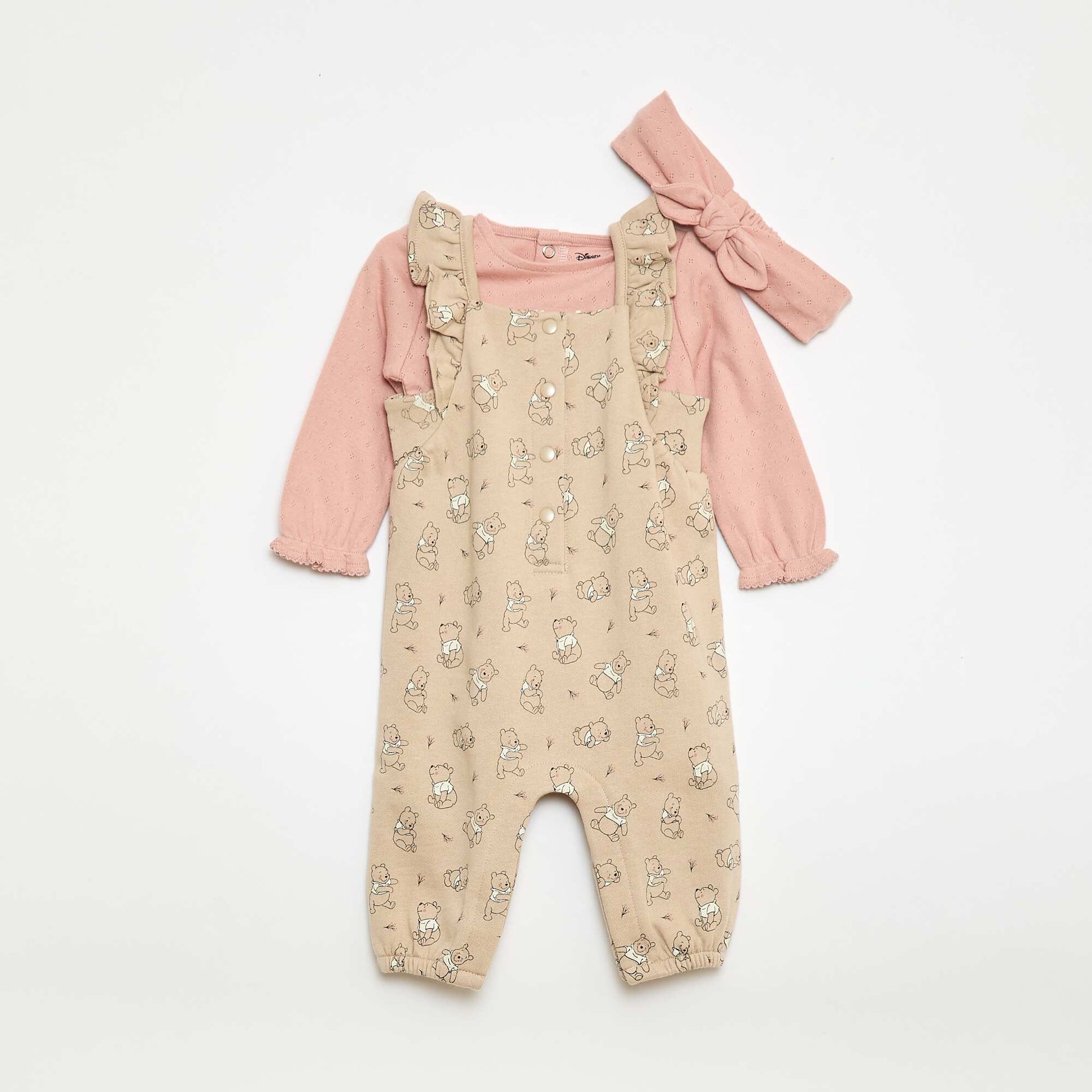Ensemble Salopette 'Winnie' + bandeau + t-shirt - 3 pièces ROSE