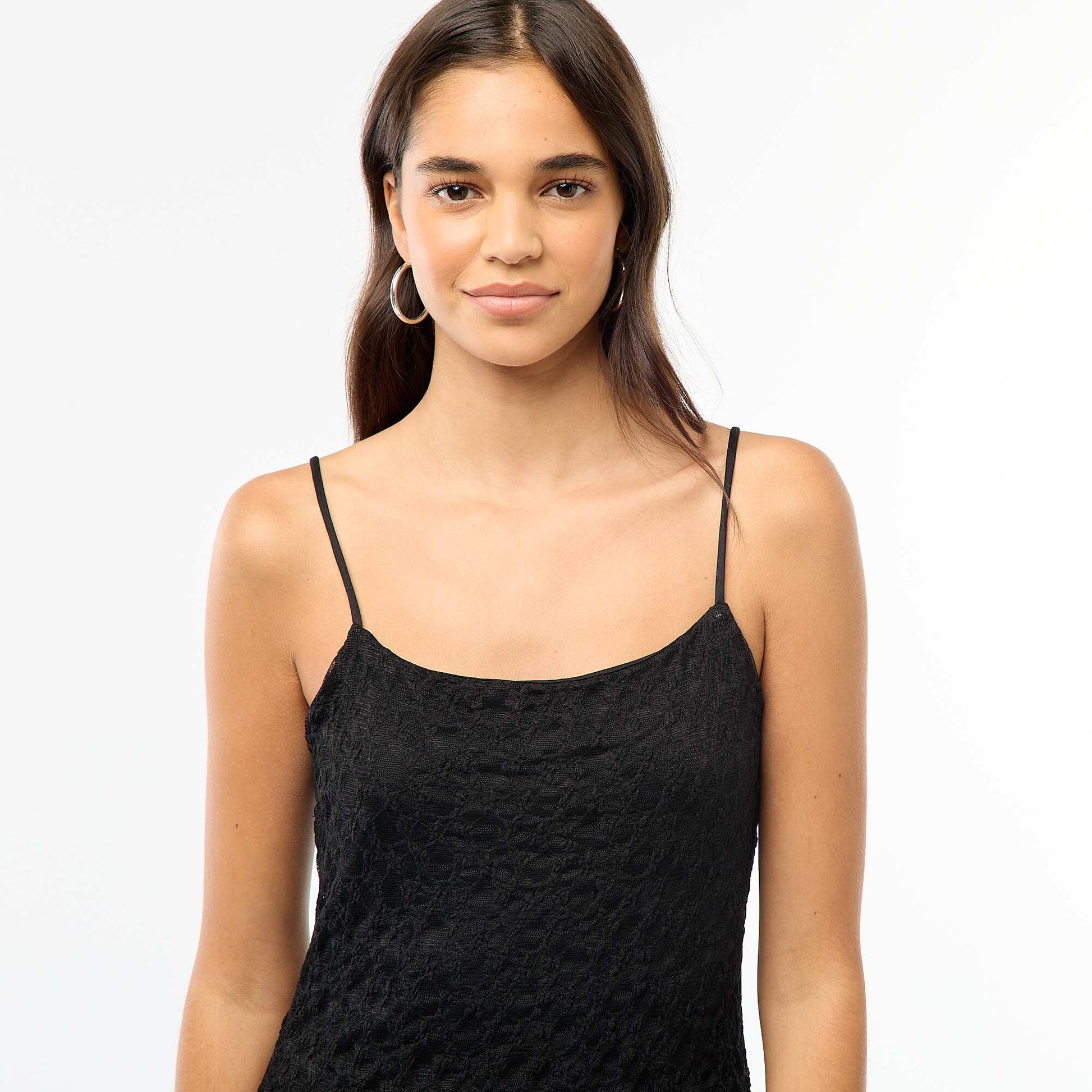 Robe longue en dentelle à fines bretelles NOIR