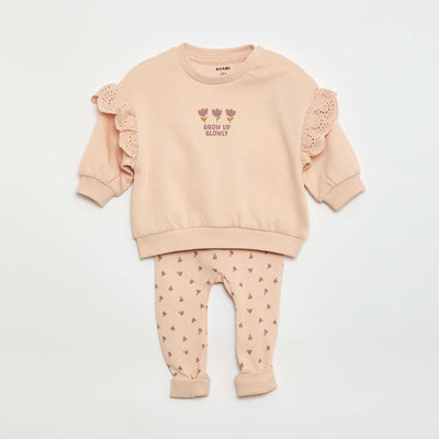 Ensemble de jogging sweat volanté + pantalon - 2 pièces ROSE