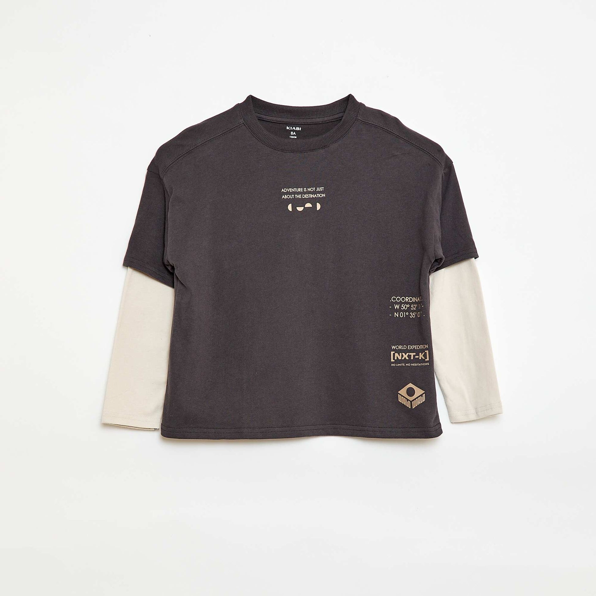 T-shirt effet 2-en-1 à manches longues GRIS