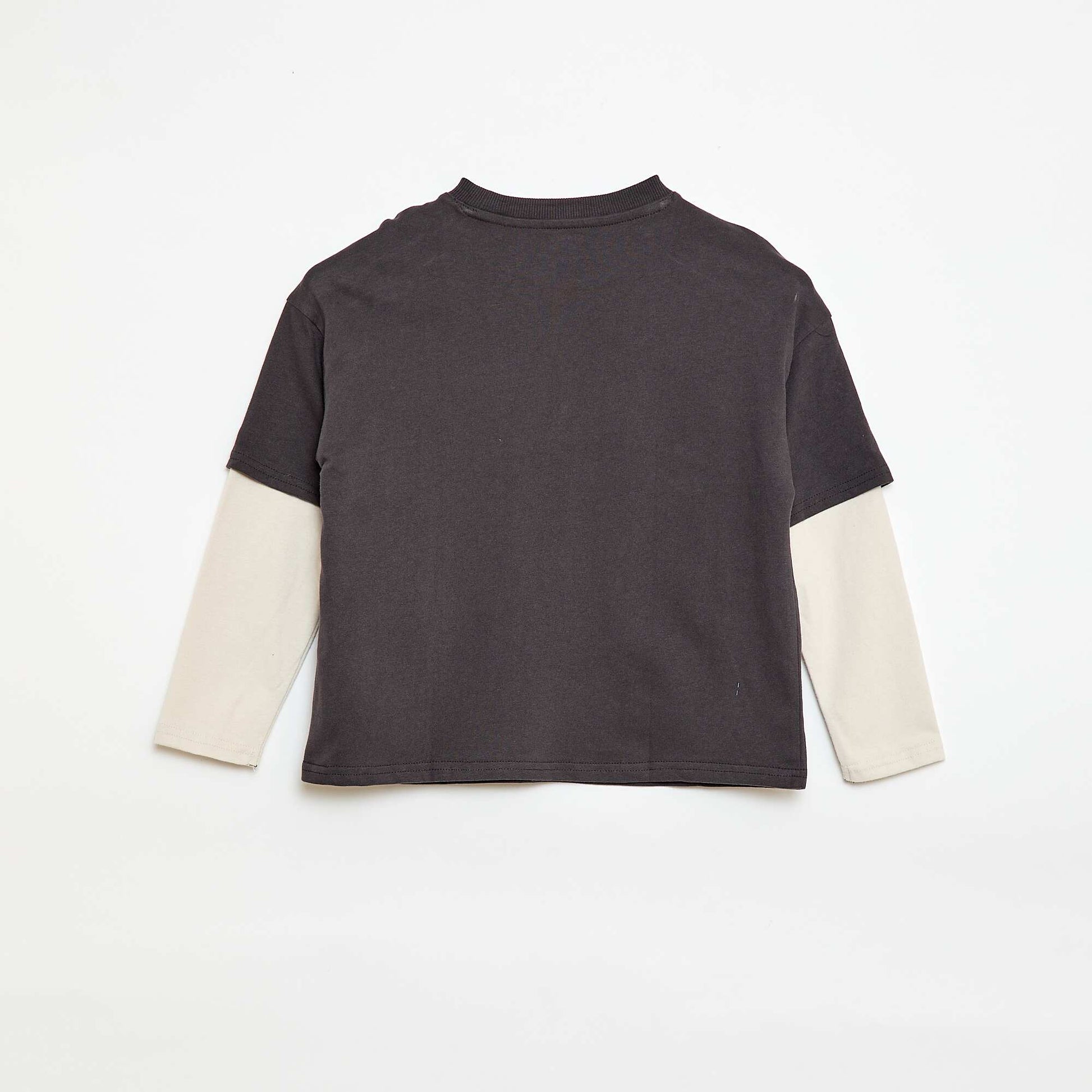 T-shirt effet 2-en-1 à manches longues GRIS
