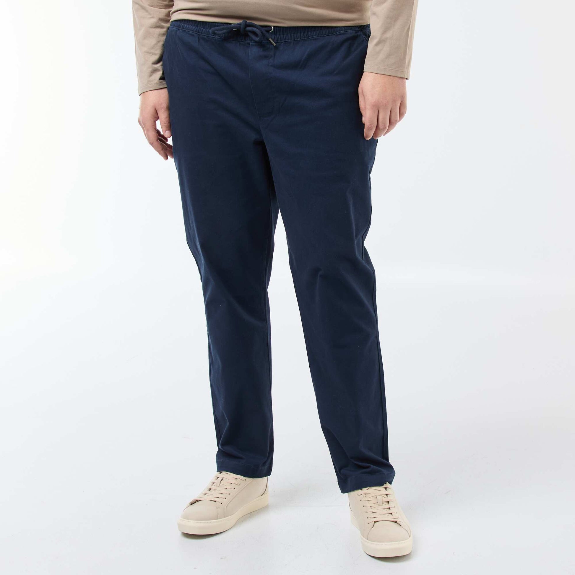 Pantalon avec cordons en coton uni BLEU