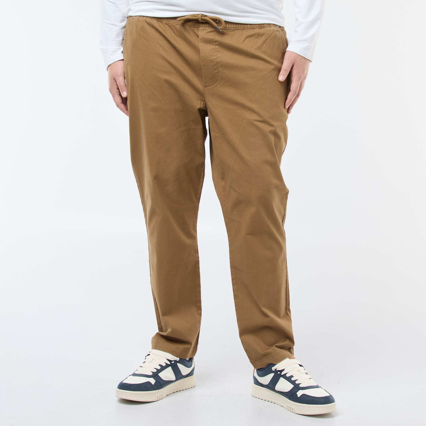 Pantalon avec cordons en coton uni MARRON