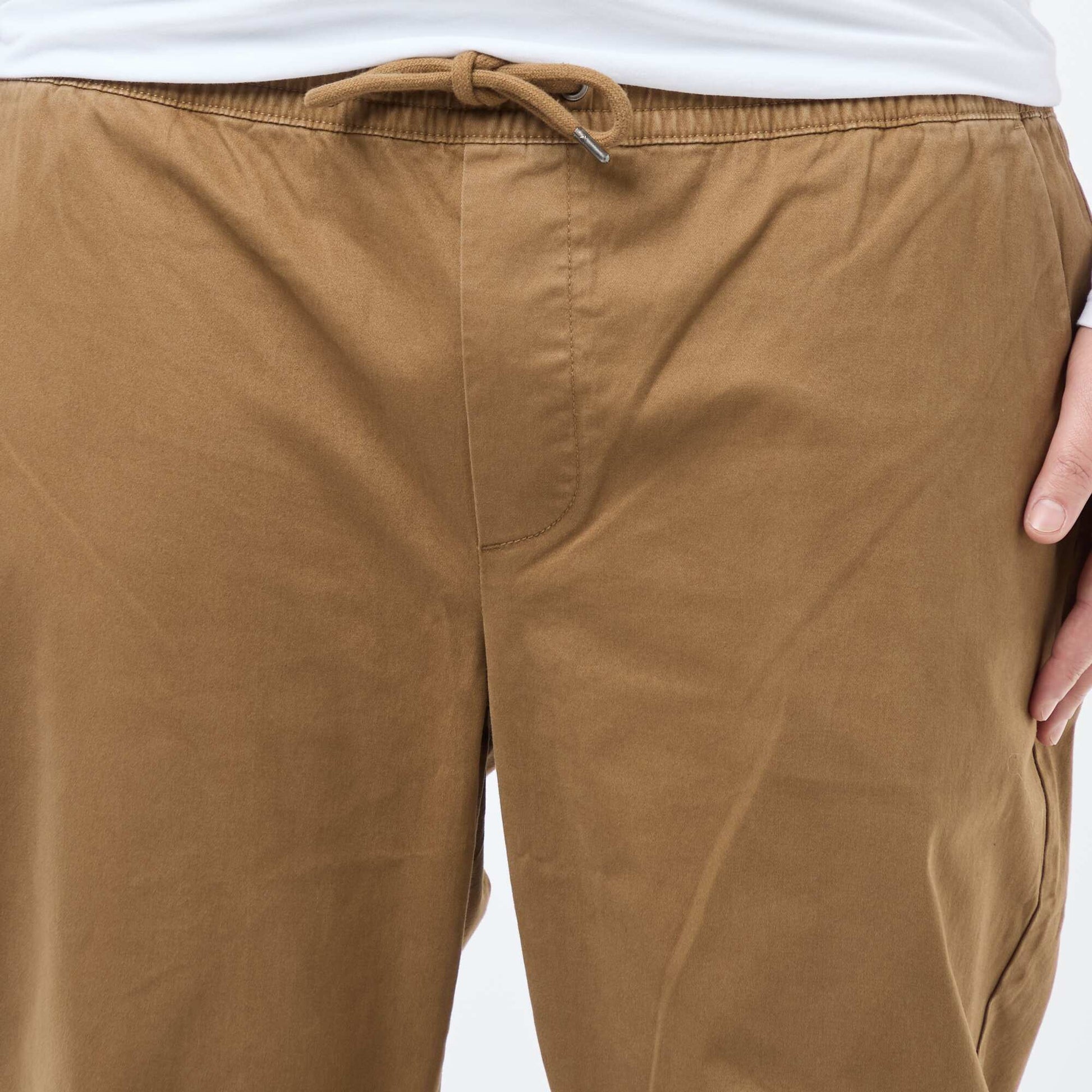 Pantalon avec cordons en coton uni MARRON