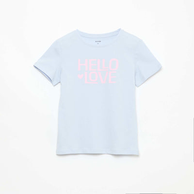 T-shirt imprimé message à manches courtes BLEU