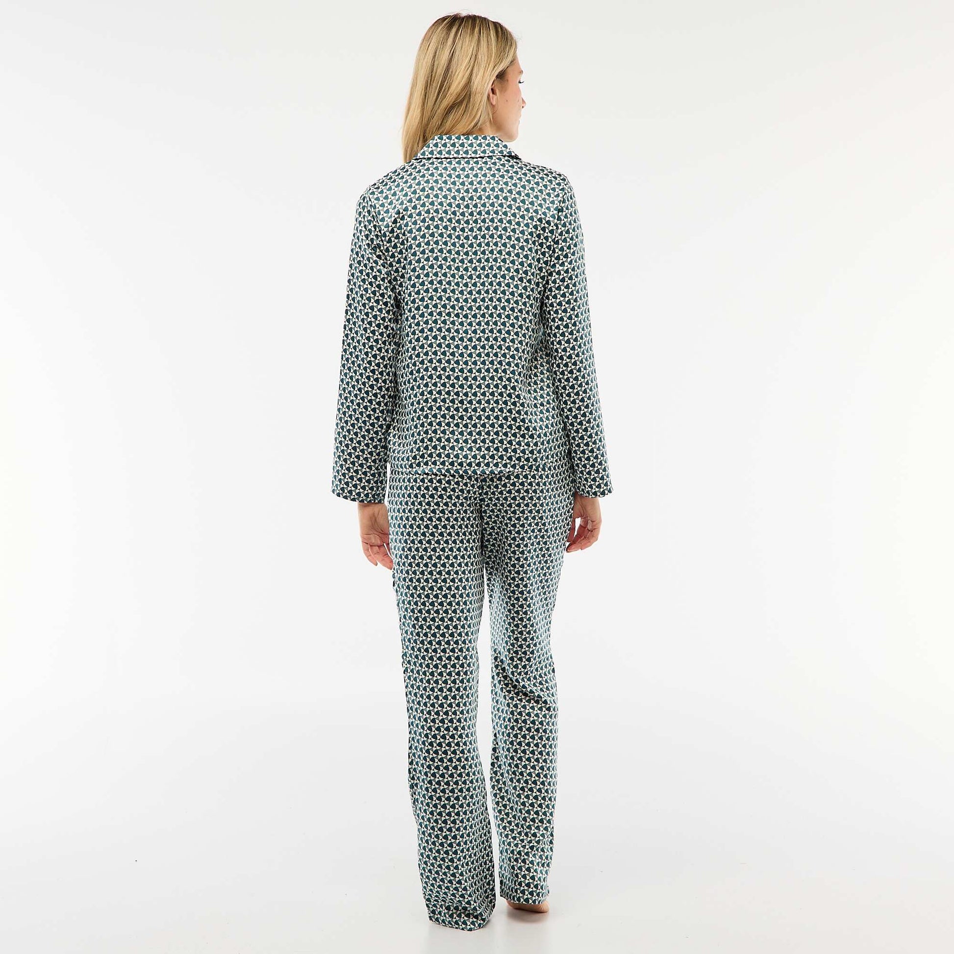 Pyjama 2 pièces effet satiné - chemise + pantalon VERT