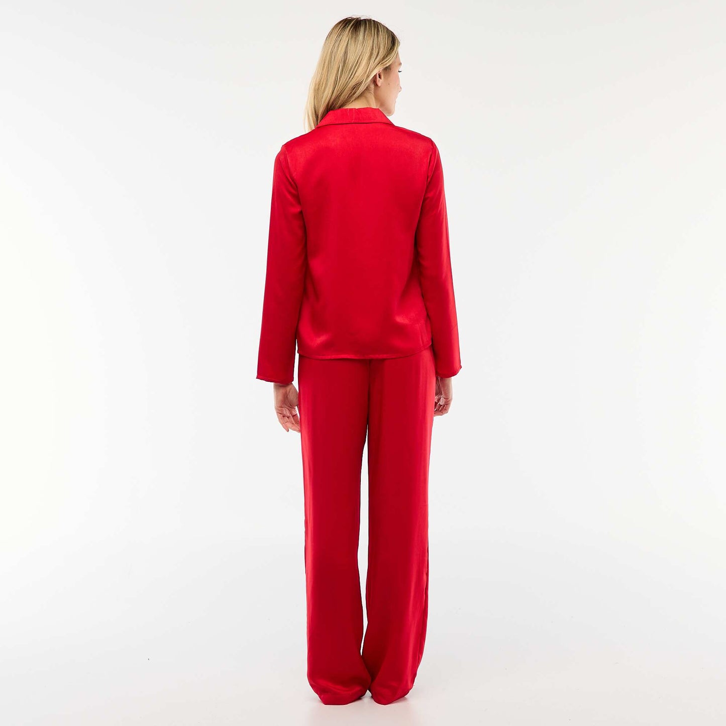 Pyjama 2 pièces effet satiné - chemise + pantalon ROUGE