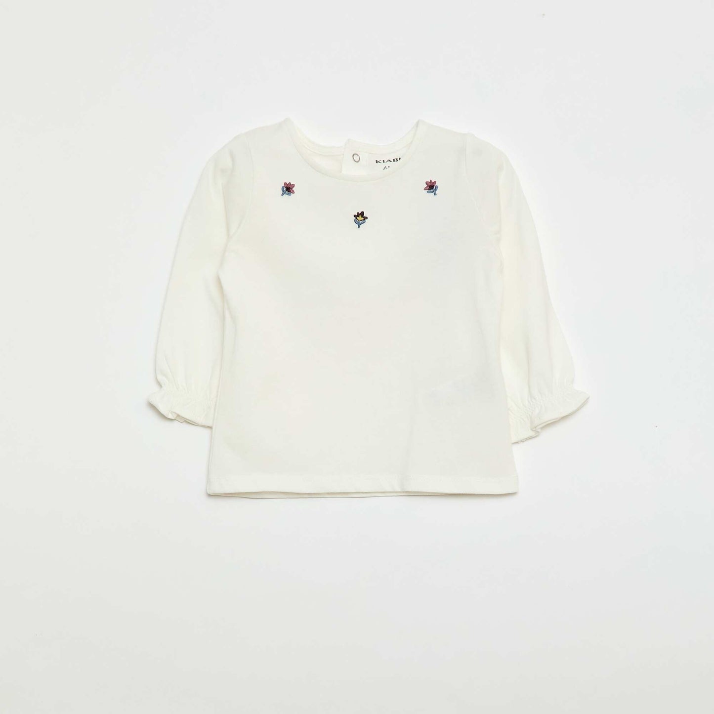 T-shirt à manches longues avec poignets volantés BLANC