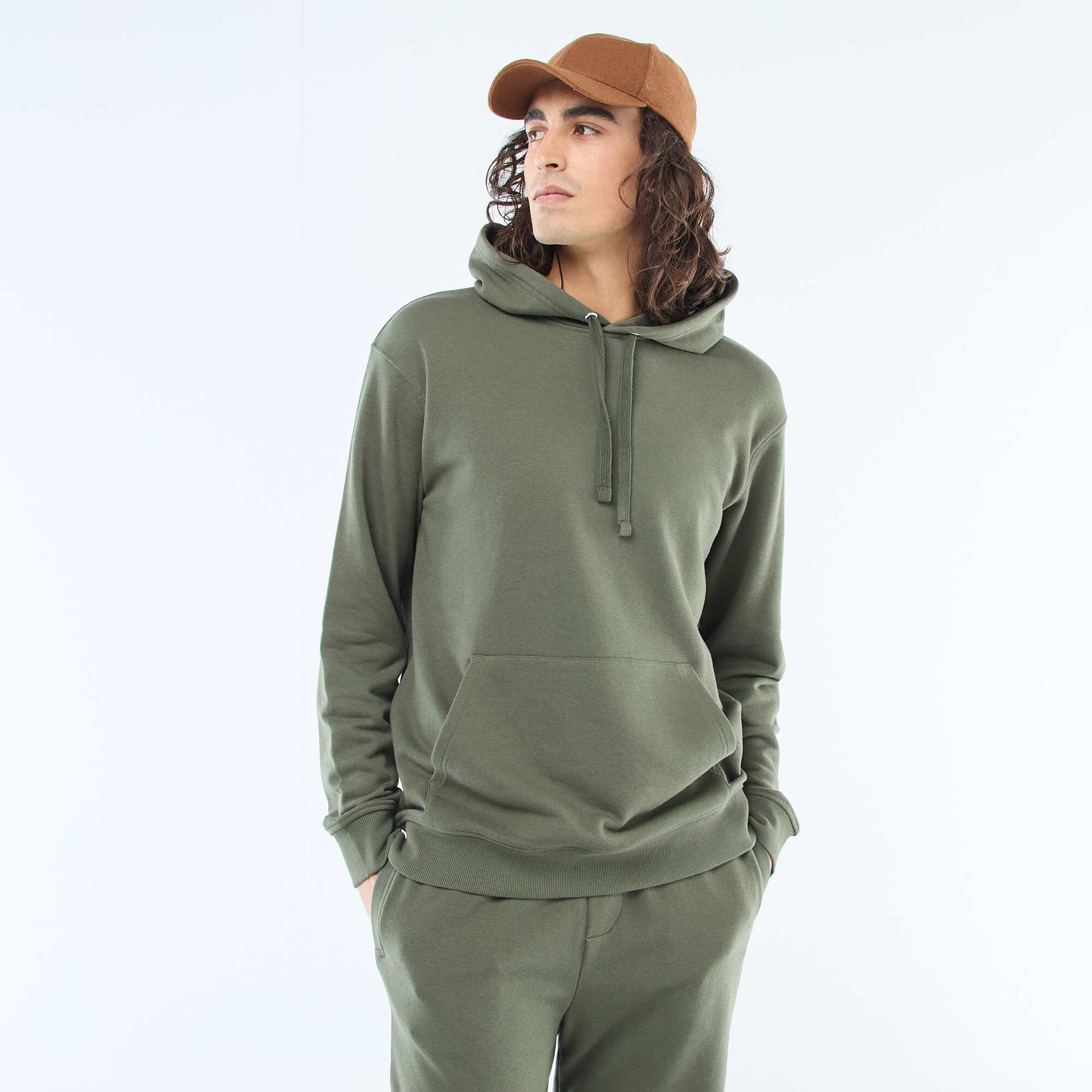 Sweat à capuche en french terry KAKI