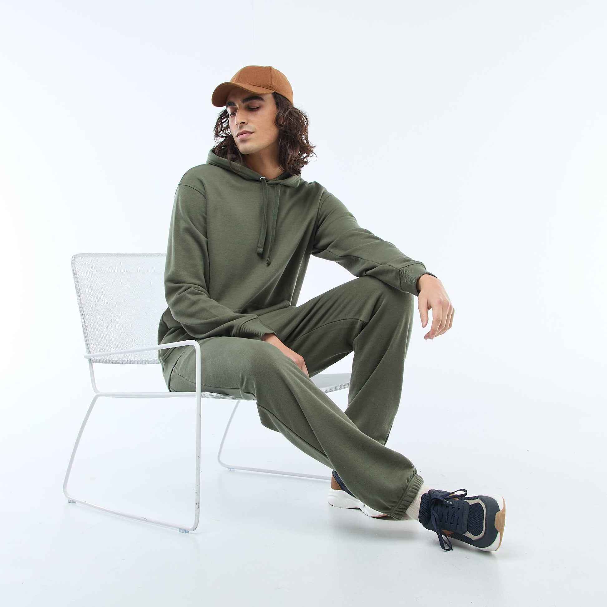 Sweat à capuche en french terry KAKI
