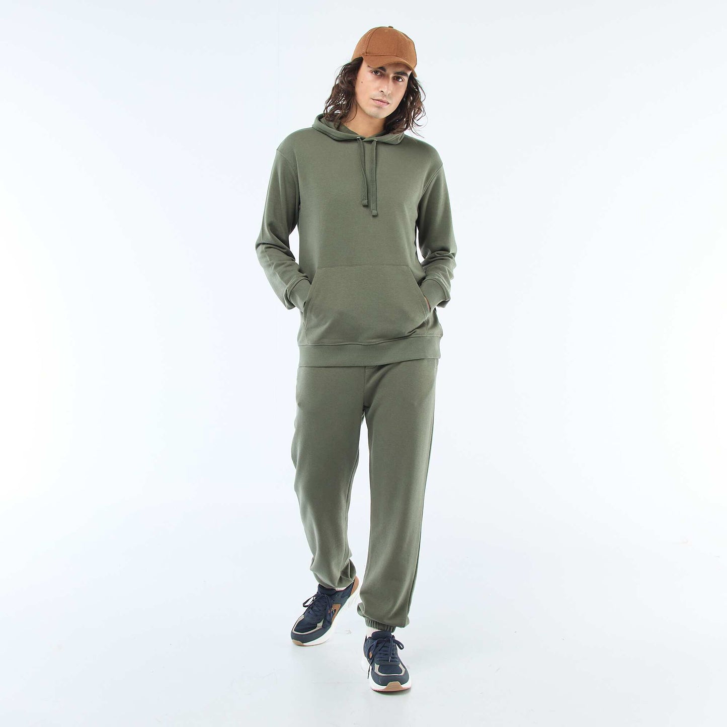 Sweat à capuche en french terry KAKI