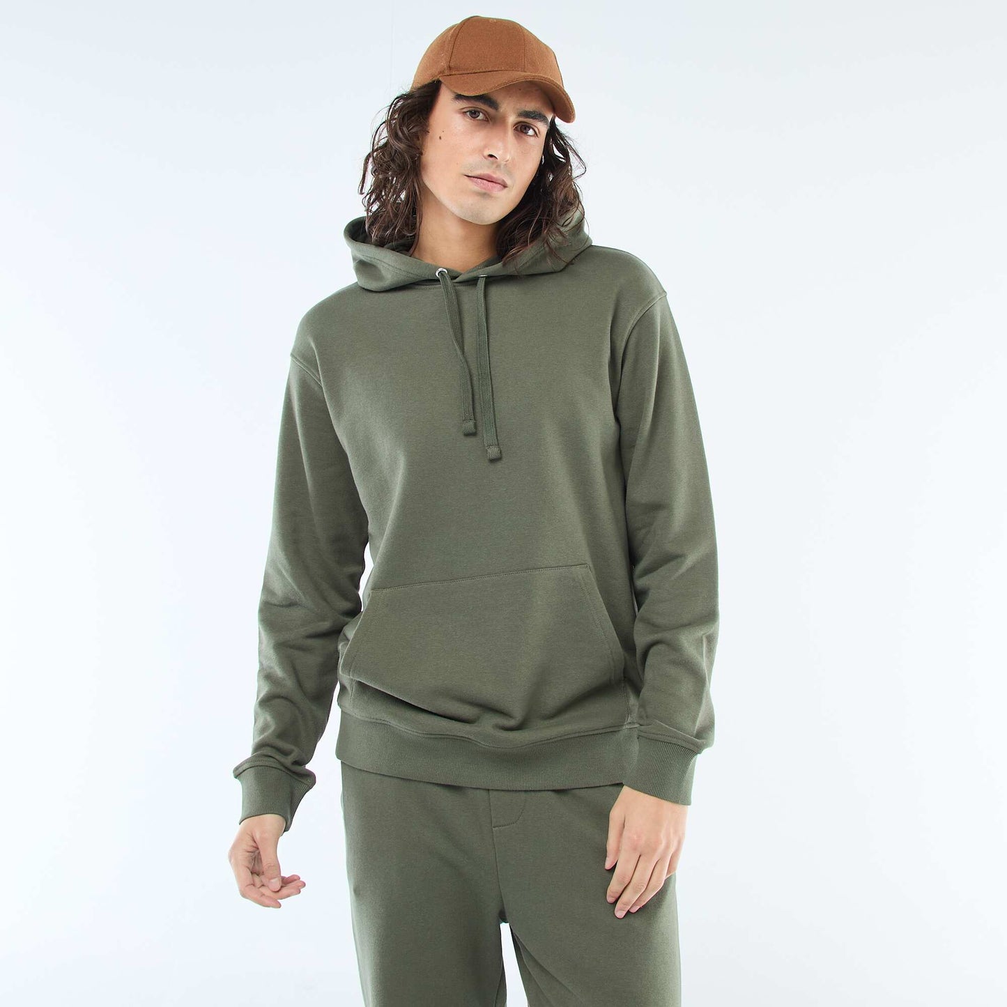 Sweat à capuche en french terry KAKI